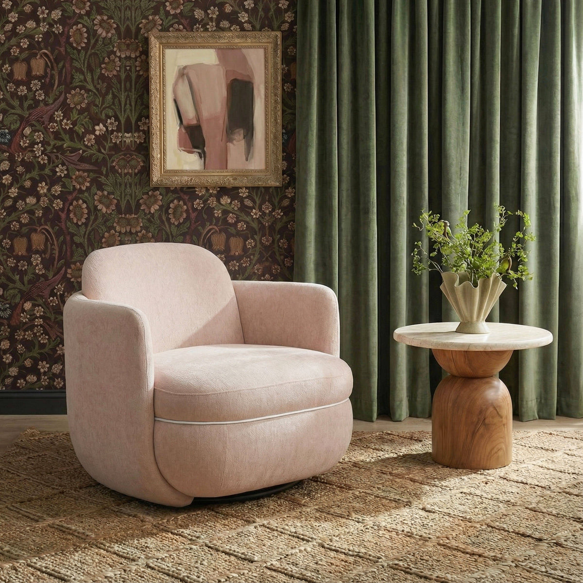 Wolfie Light Pink Performance Chenille Swivel Accent Chair by TOV Furniture – photo 2 of 8