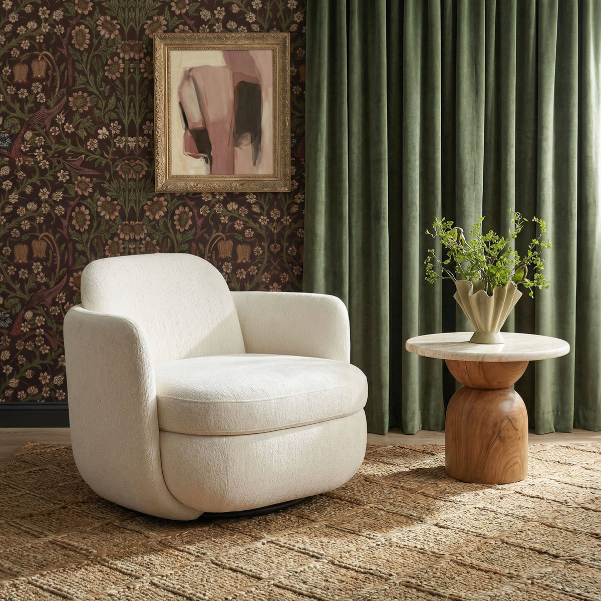 Wolfie Cream Performance Chenille Swivel Accent Chair by TOV Furniture – photo 2 of 8