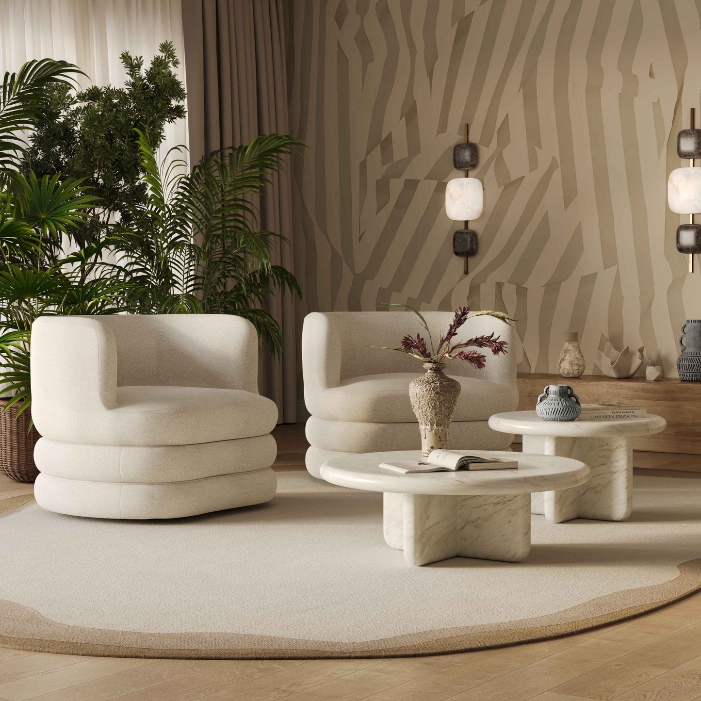 Astor Performance Faux Mohair Swivel Hotel Lounge Chair Cream by Tov Furniture