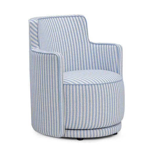 Passe Striped Linen Swivel Chair Blue Stripes by Tov Furniture