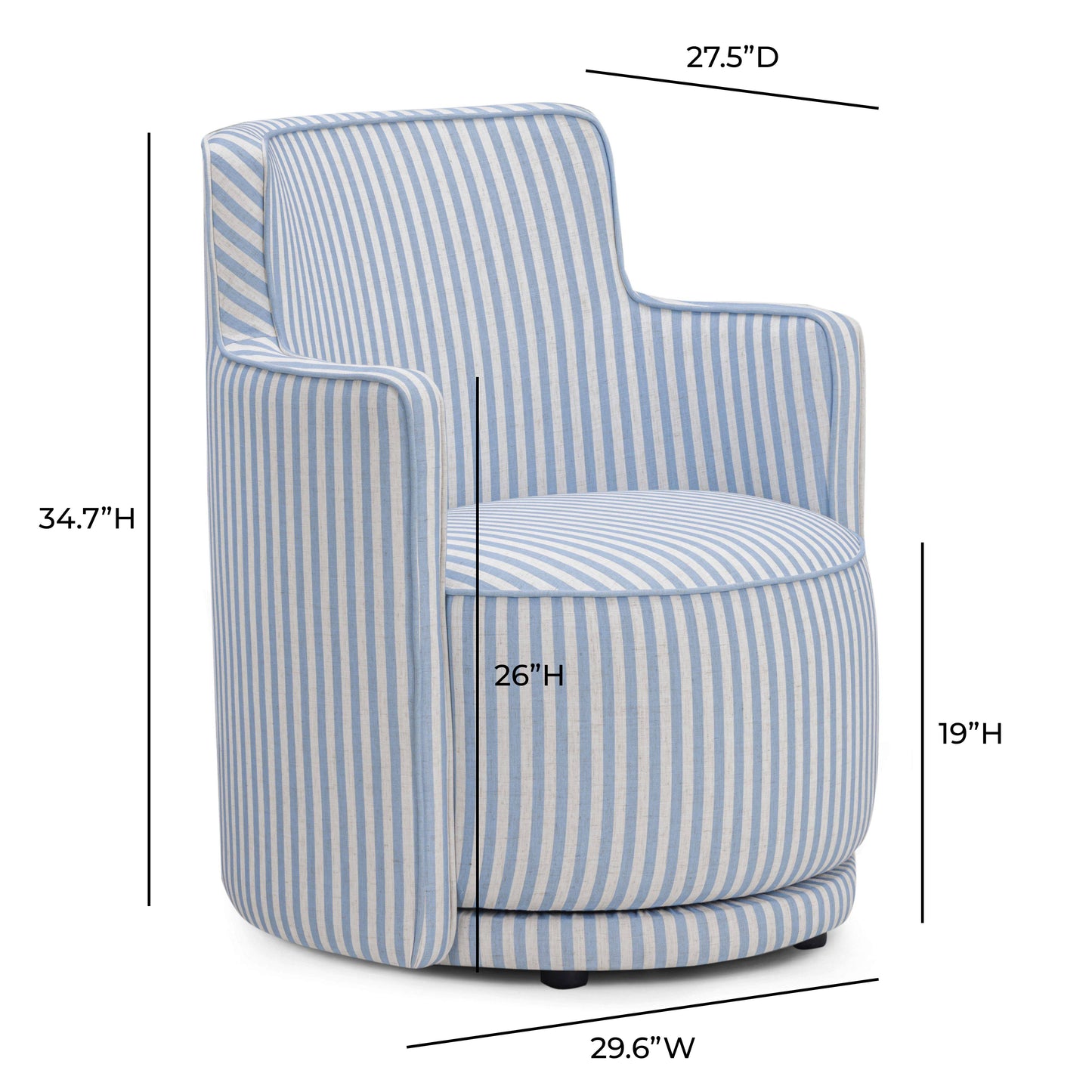 Passe Striped Linen Swivel Chair Blue Stripes by Tov Furniture