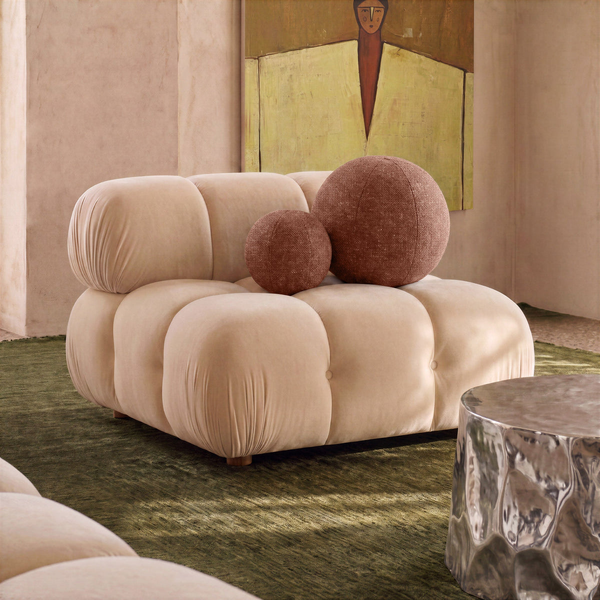 Calliope Cream Performance Velvet Modular Armless Chair by TOV Furniture – photo 2 of 5