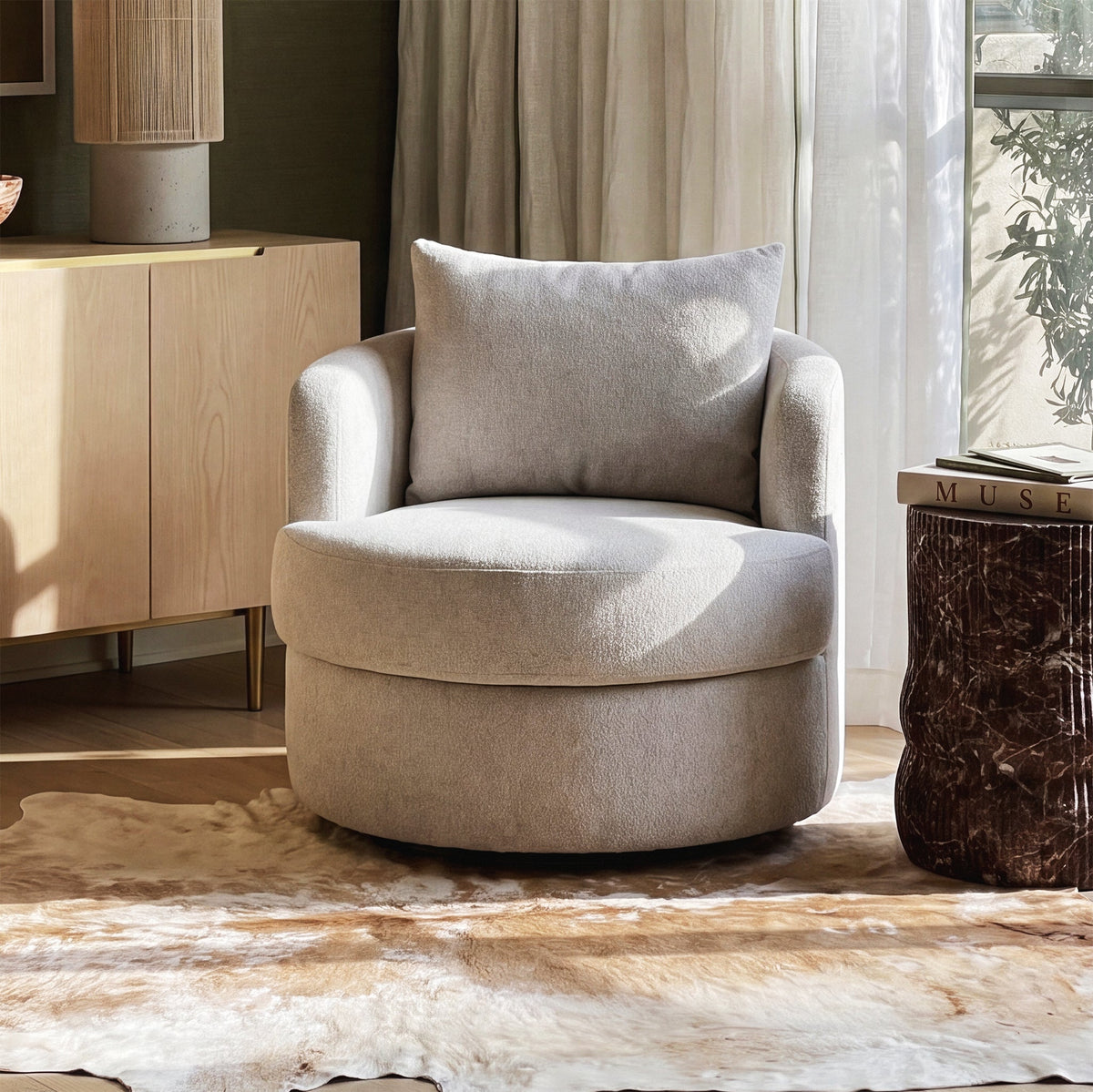 Silvi Off-White Performance Boucle Swivel Chair by TOV Furniture – photo 2 of 8