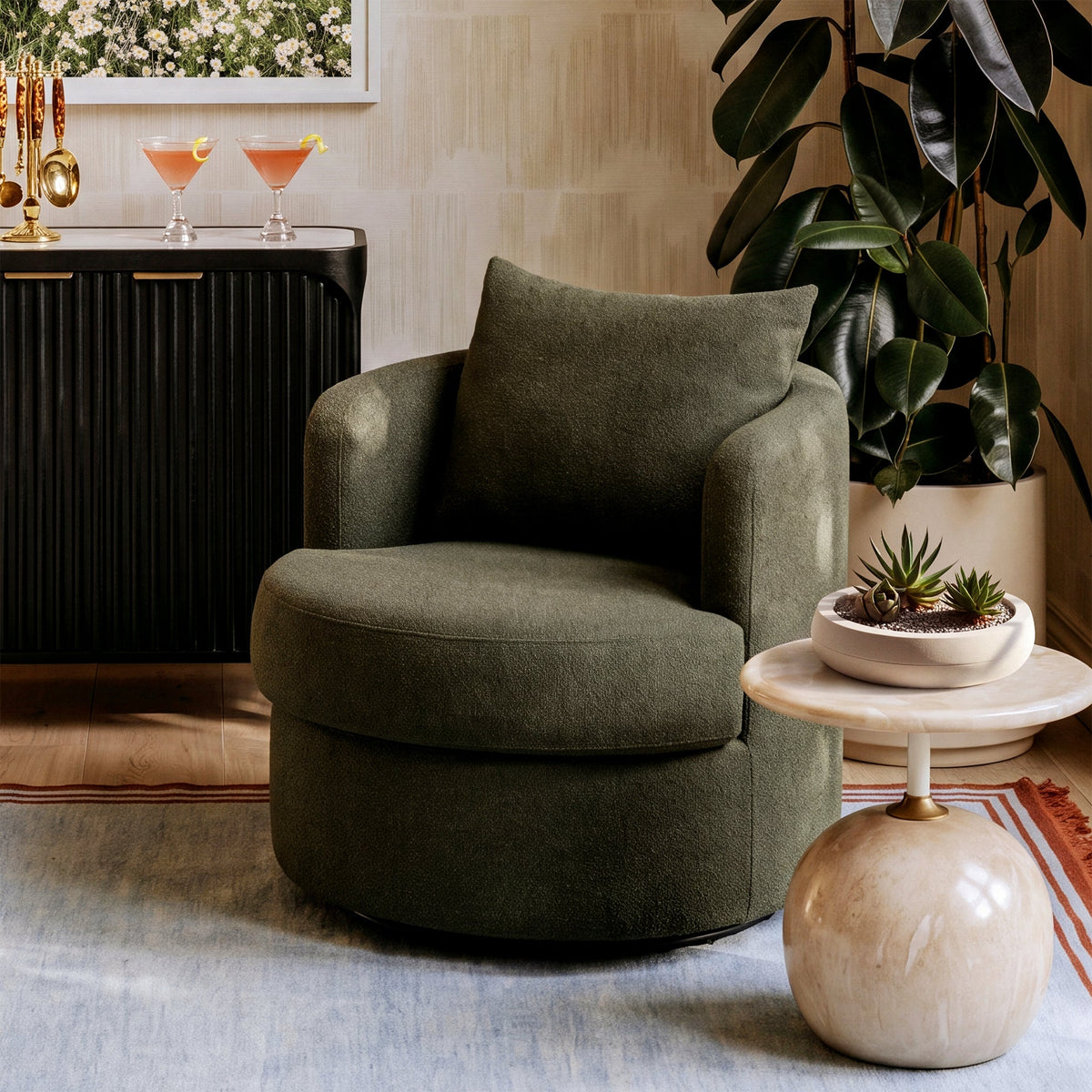 Silvi Kale Green Performance Boucle Swivel Chair by TOV Furniture – photo 2 of 8