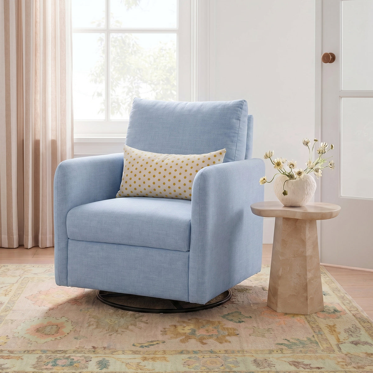 Nancy Chambray Blue Textured Velvet Nursing Chair by TOV Furniture – photo 2 of 8