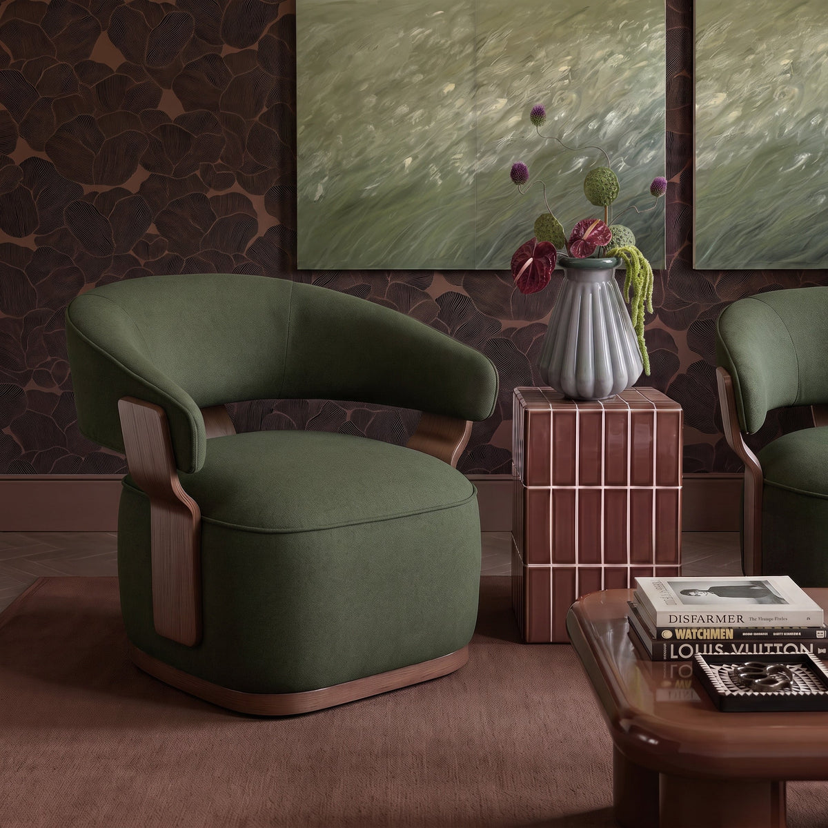 Madison Dark Green Performance Vegan Mohair Swivel Accent Chair by TOV Furniture – photo 2 of 8