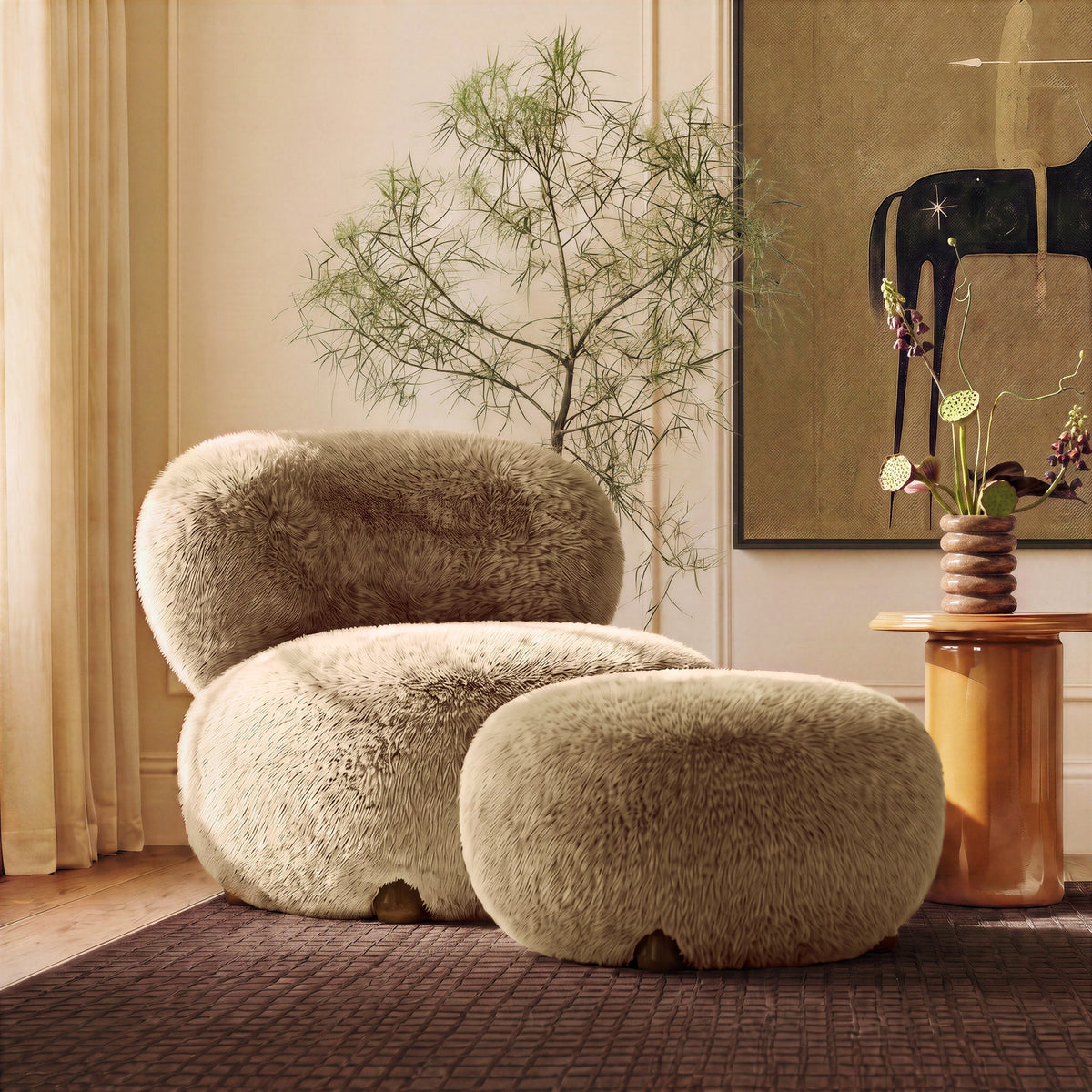 Pucker Taupe Contract-Grade Vegan Shearling Accent Chair by TOV Furniture – photo 2 of 8