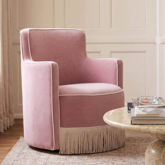 Passe Tasseled Velvet Swivel Accent Chair in Pink by TOV Furniture – photo 2 of 9