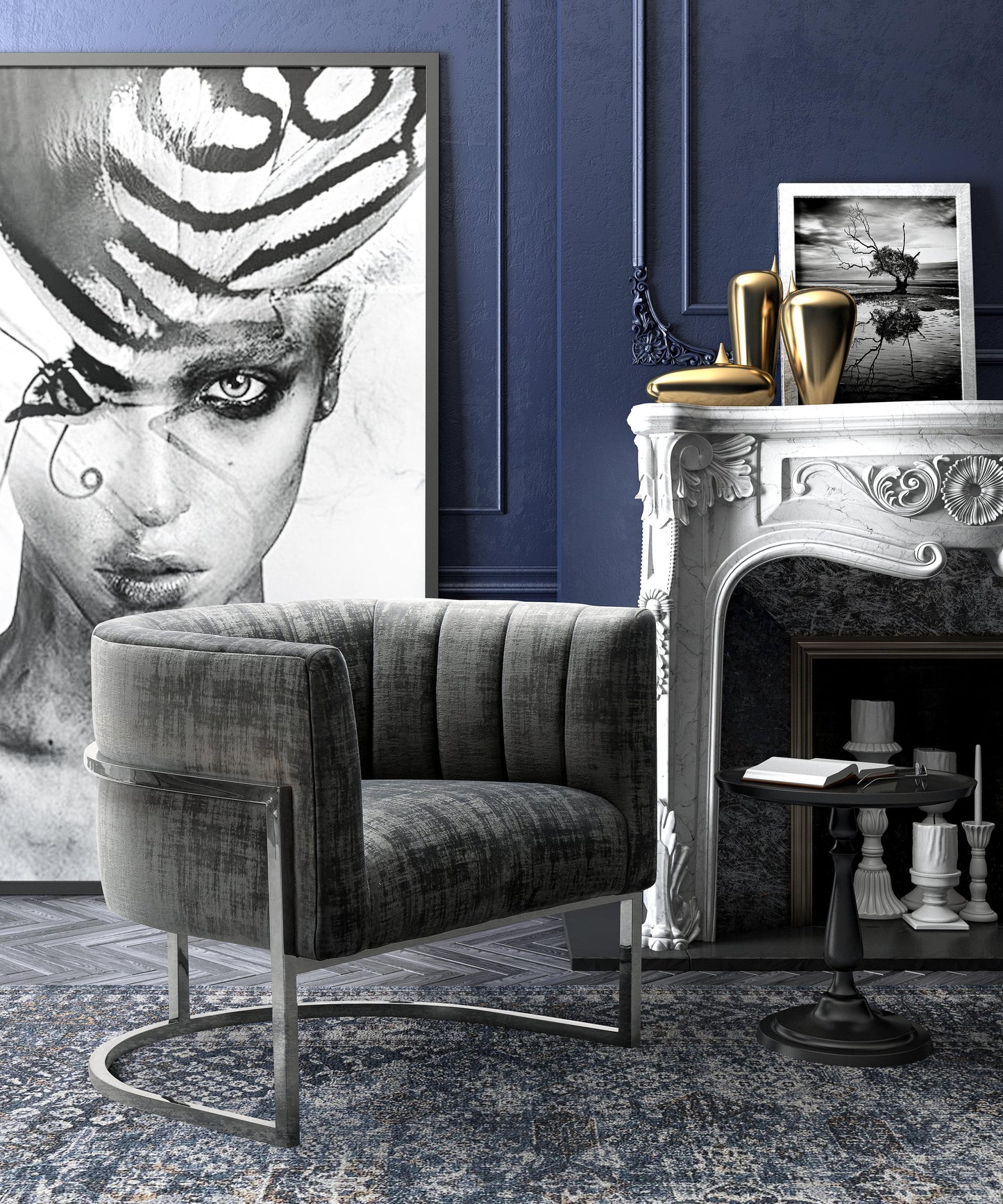 Magnolia Velvet Accent Chair With Silver Base by TOV A147