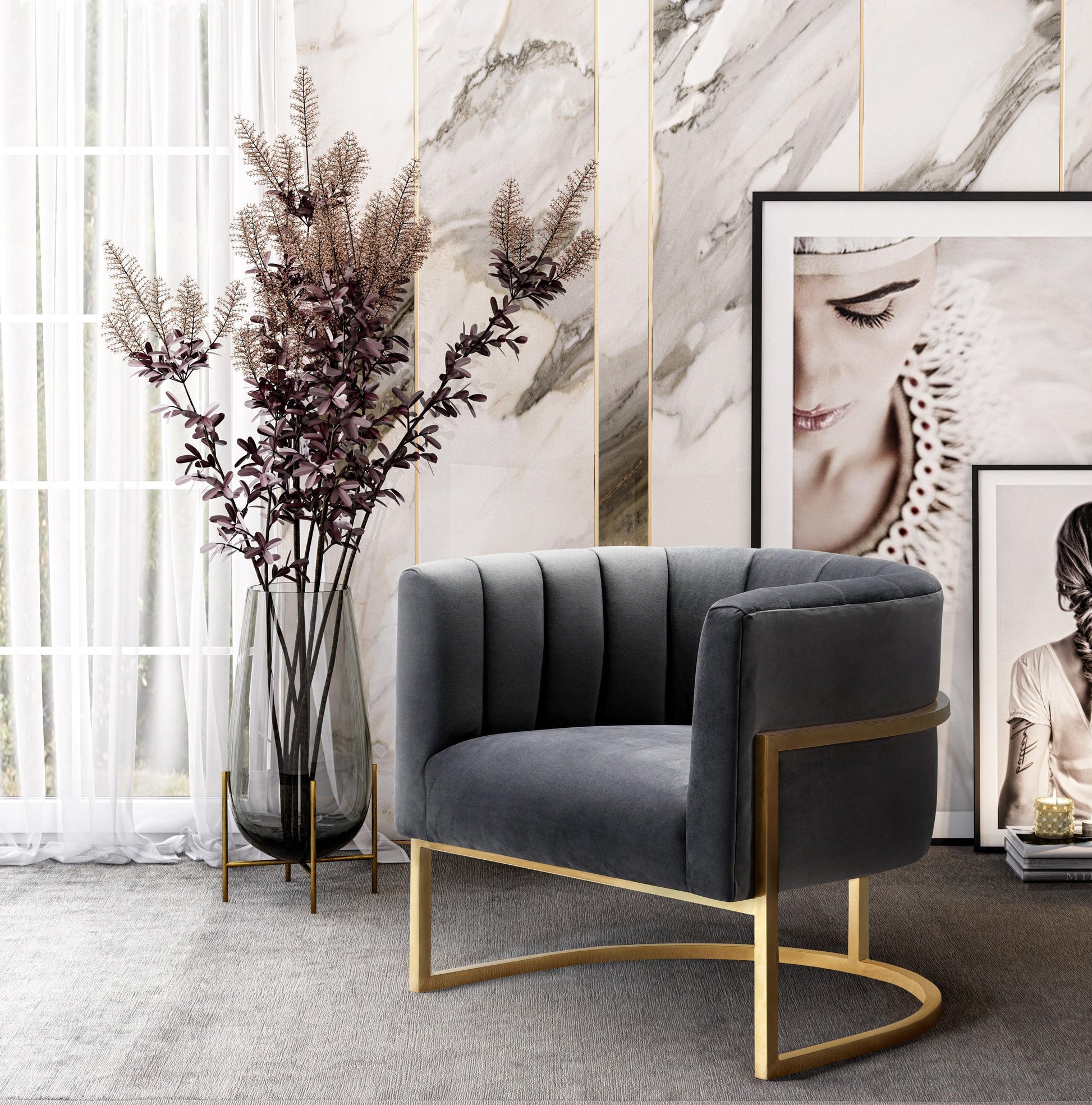 Magnolia Velvet Accent Chair With Gold Base by TOV S6427