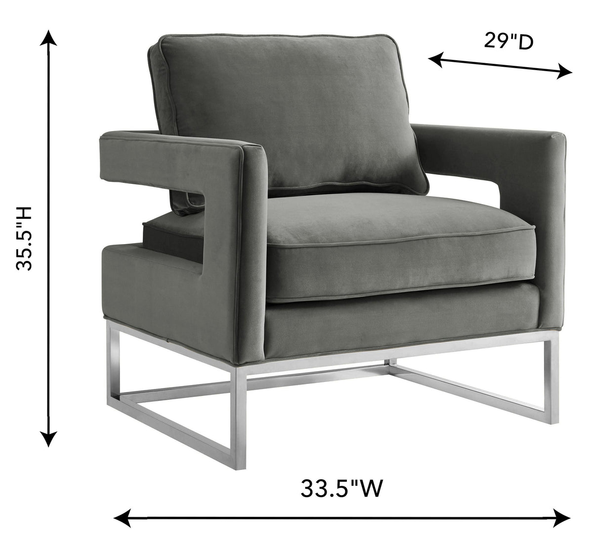 Avery Grey Performance Velvet Accent Chair with Silver Base by TOV Furniture – photo 6 of 6