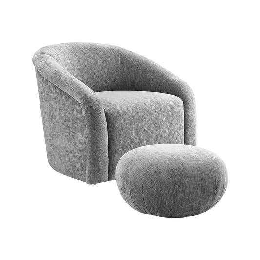 Boboli Velvet Chair and Ottoman Set Grey by Tov Furniture