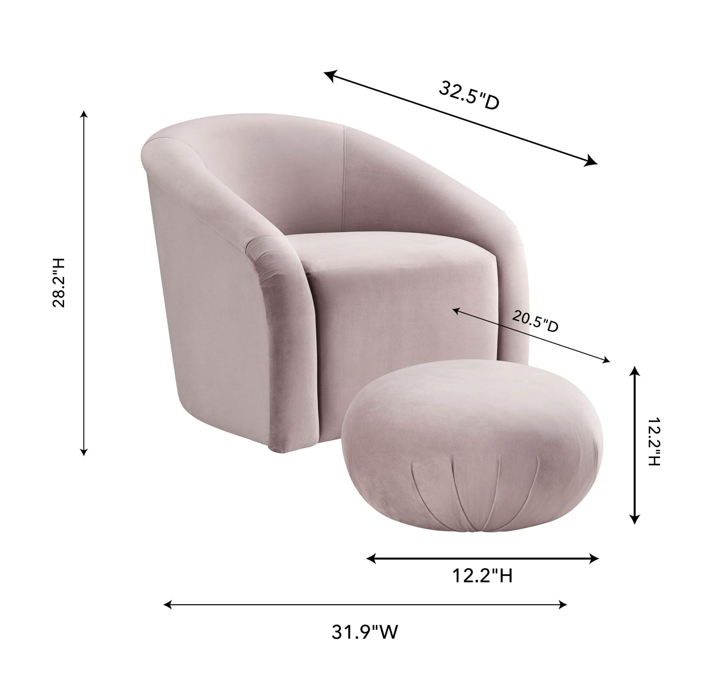 Boboli Velvet Chair and Ottoman Set Mauve by Tov Furniture