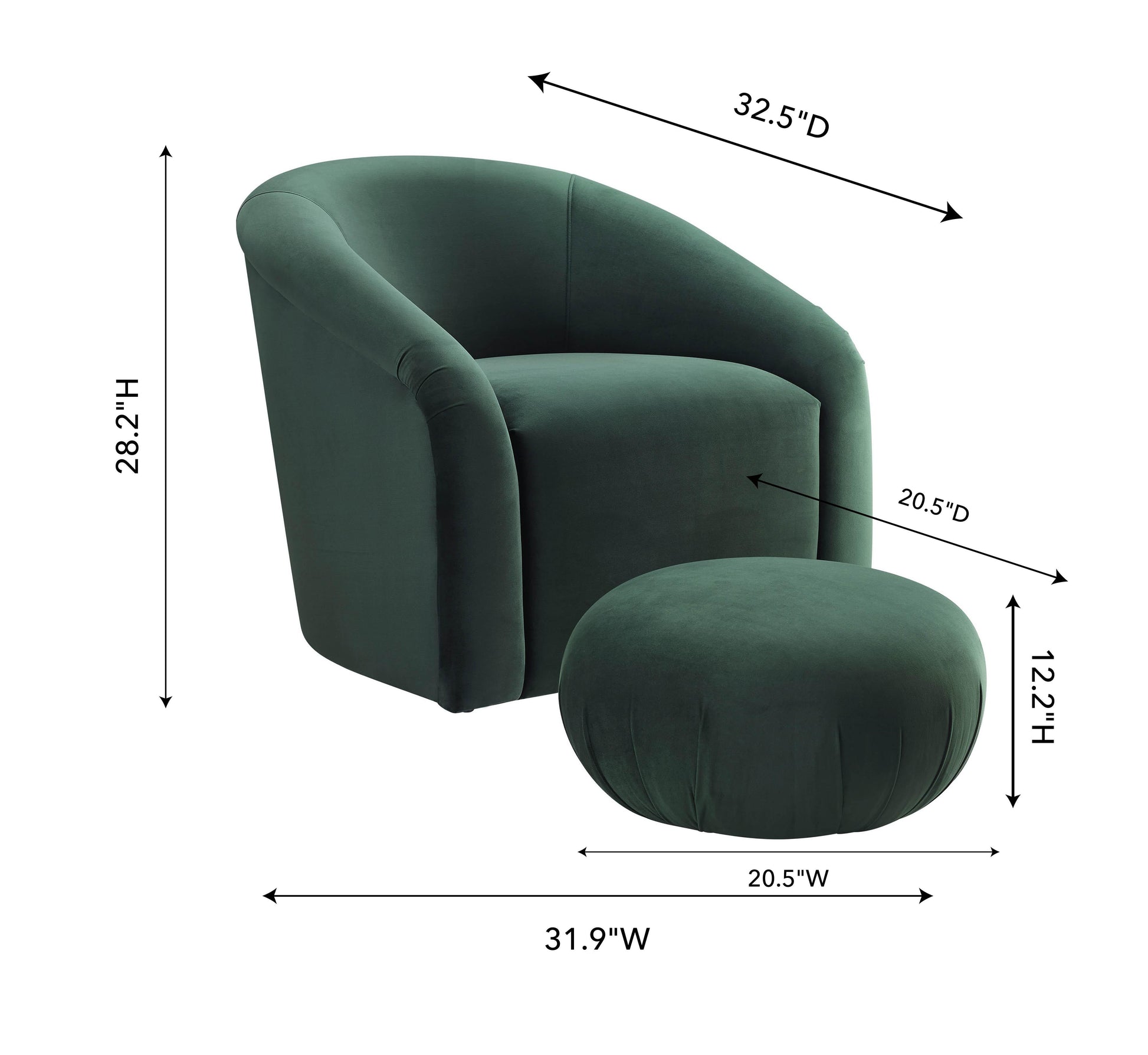 Boboli Velvet Chair and Ottoman Set Forest Green by Tov Furniture