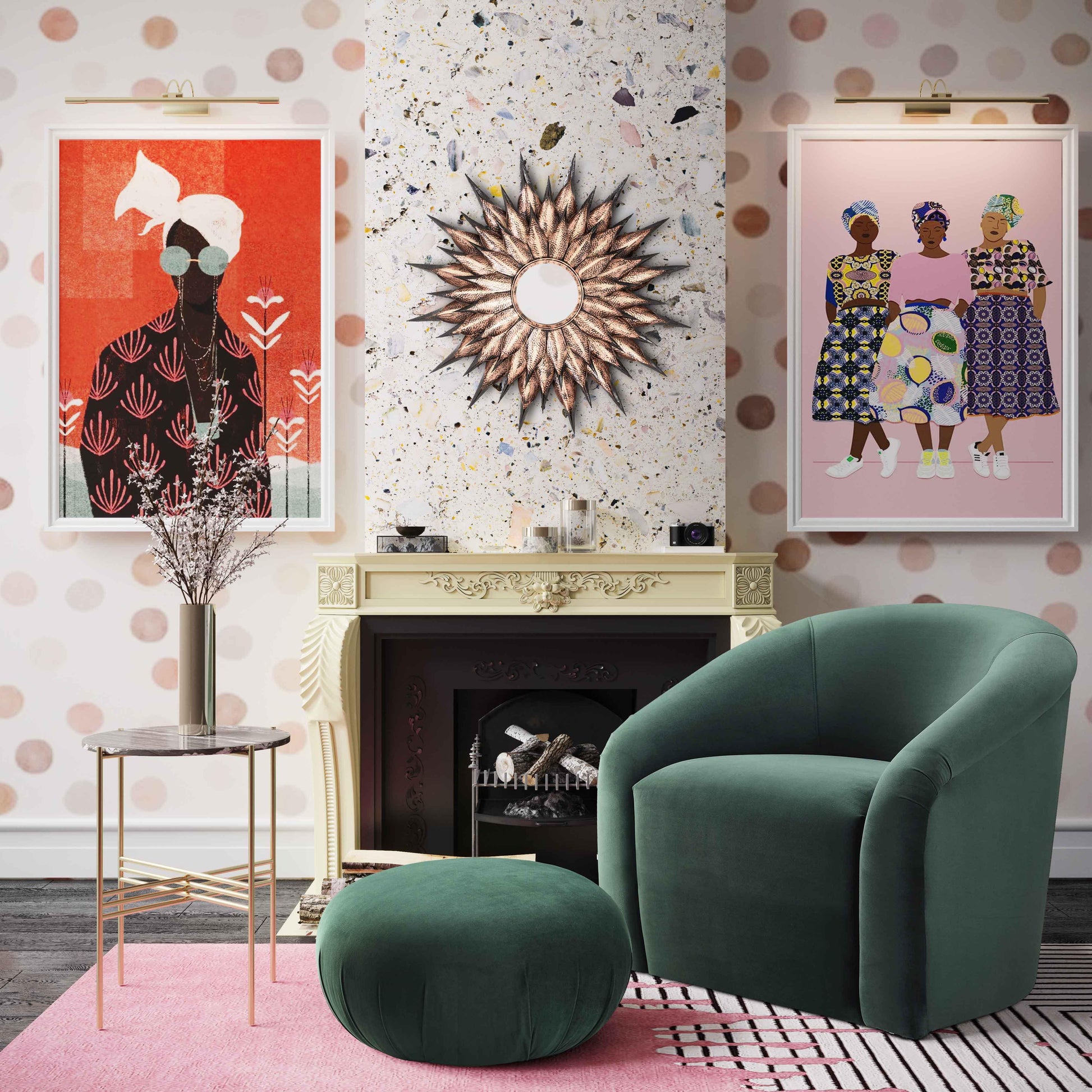 Boboli Velvet Chair and Ottoman Set Forest Green by Tov Furniture
