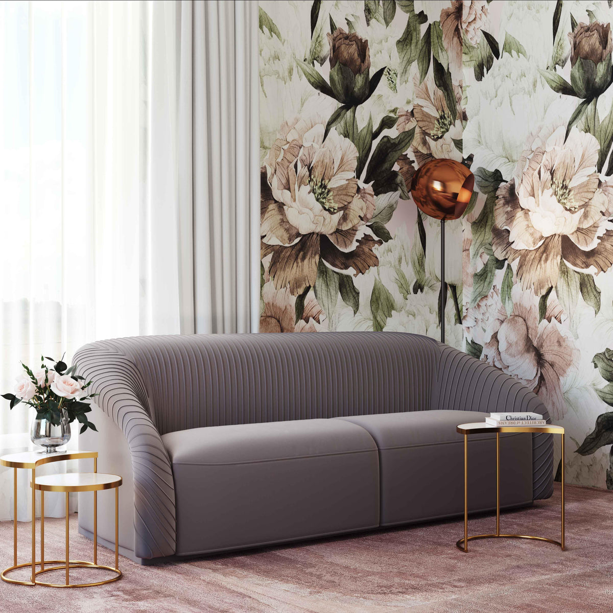 Yara Pleated Grey Performance Velvet Sofa By Inspire Me! Home Decor by TOV Furniture – photo 2 of 7