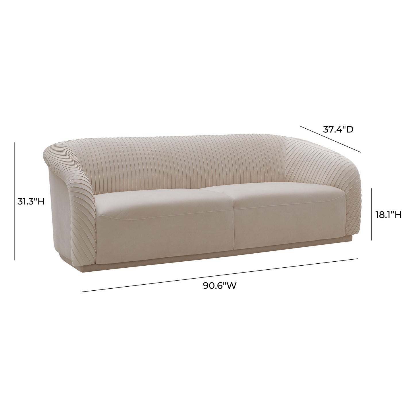 Yara 90 6 Pleated Velvet Sofa by TOV S6456