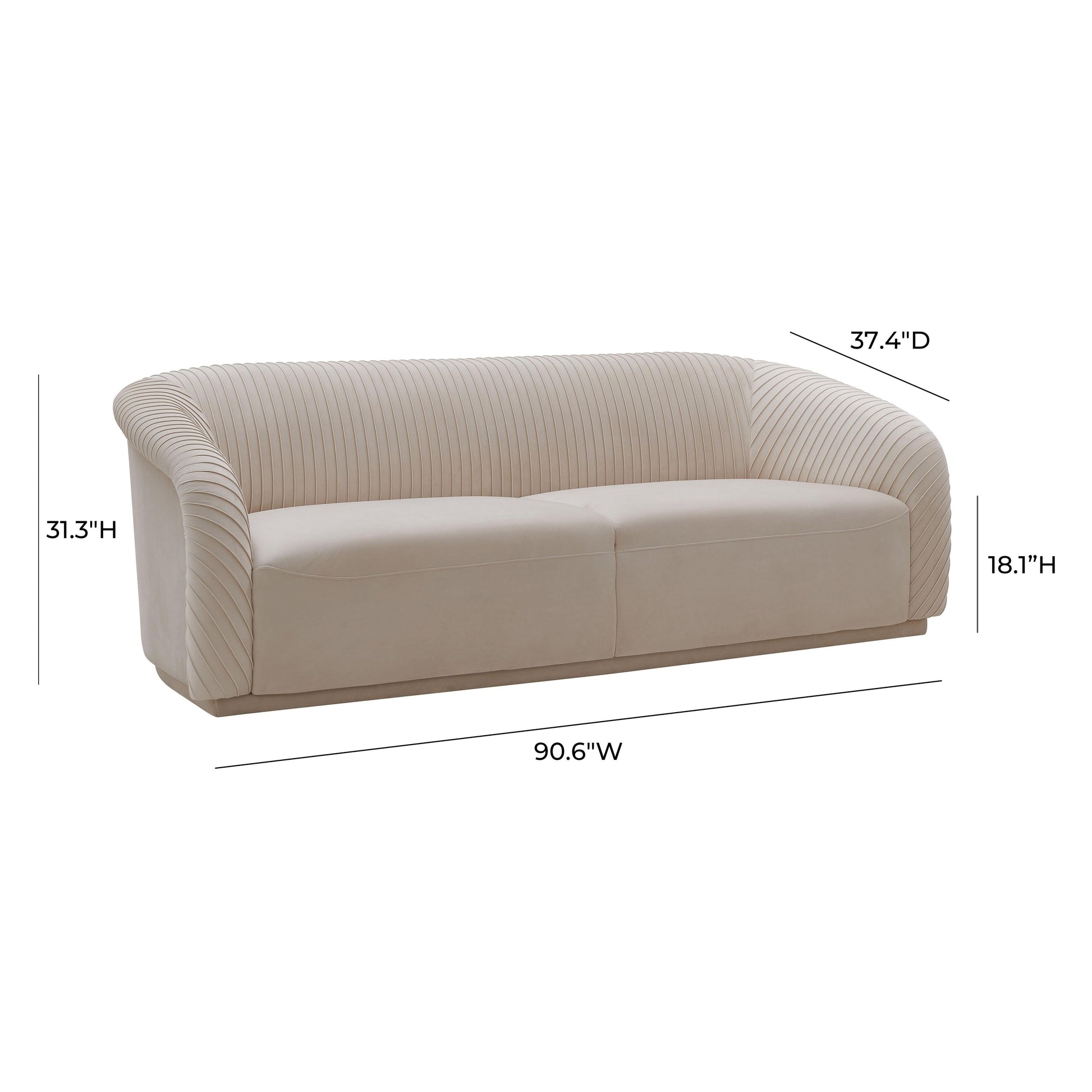 Yara 90 6 Pleated Velvet Sofa by TOV S6456