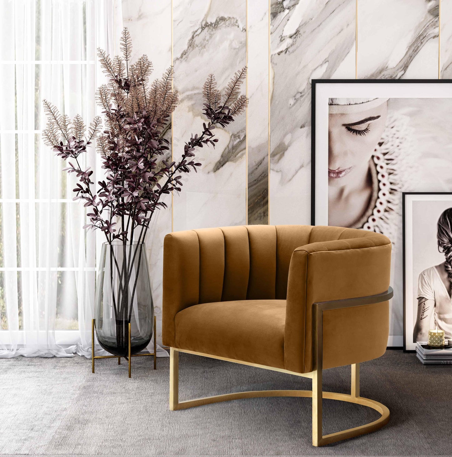 Magnolia Velvet Accent Chair With Gold Base by TOV A144