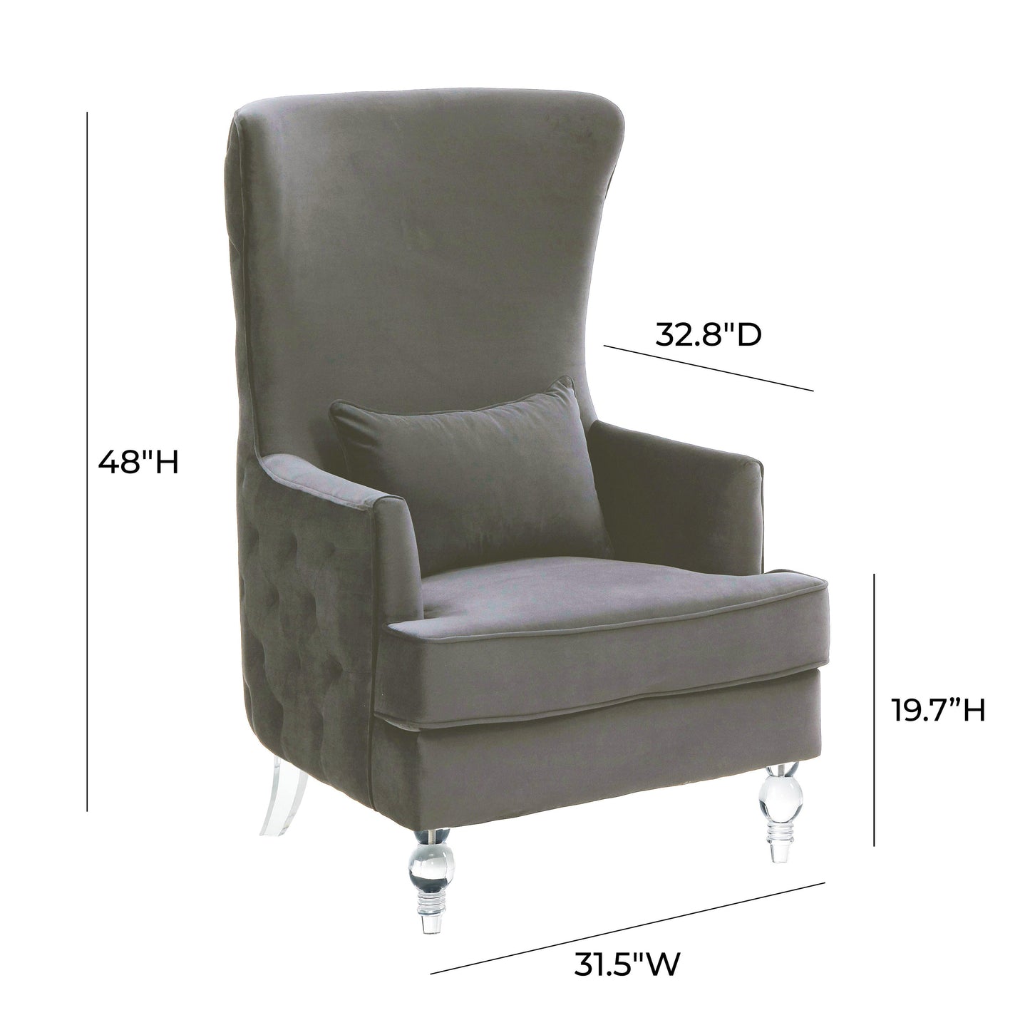 Aubree Performance Velvet Chair with Acrylic Legs Grey - ON FINAL SALE by Tov Furniture