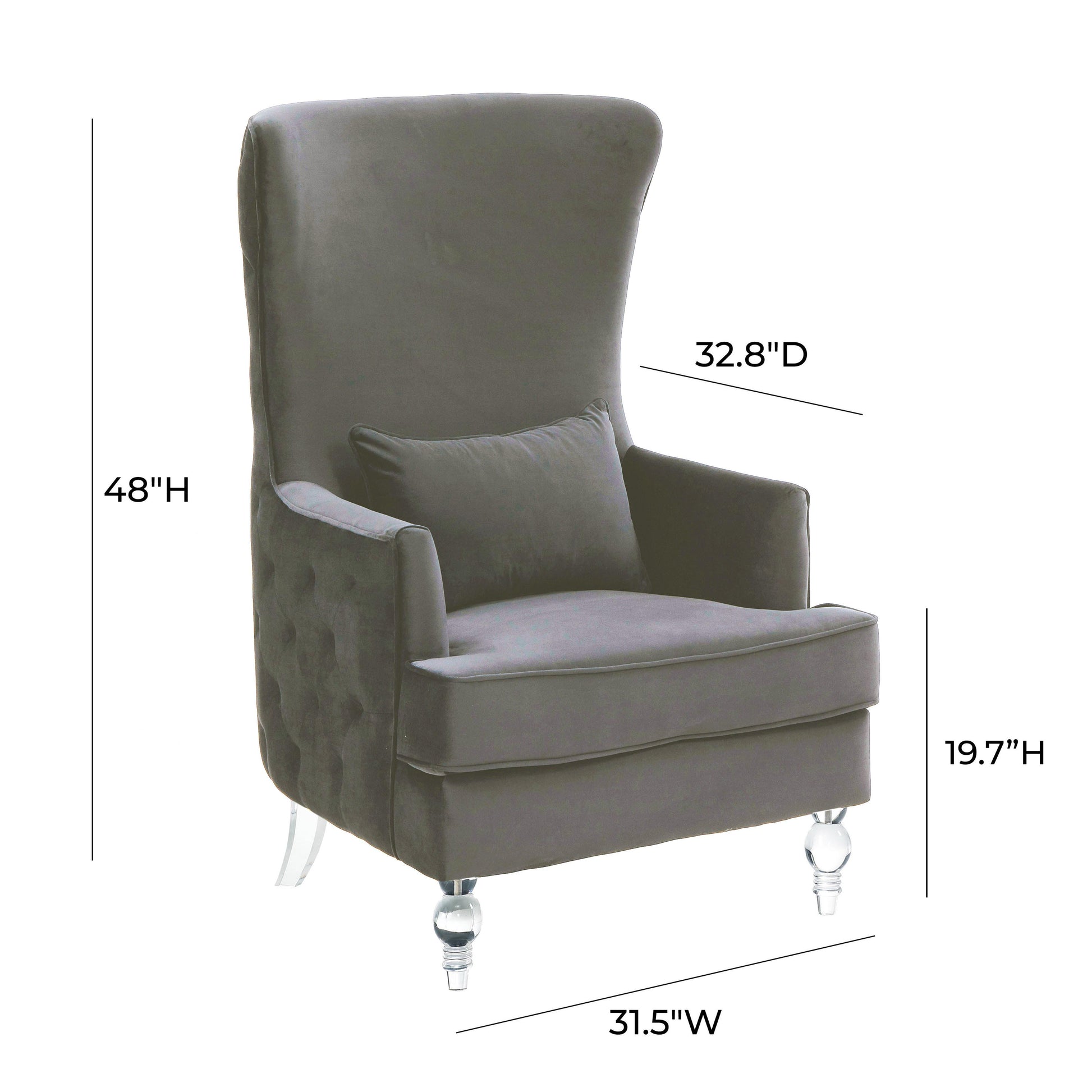 Aubree Performance Velvet Chair with Acrylic Legs Grey - ON FINAL SALE by Tov Furniture