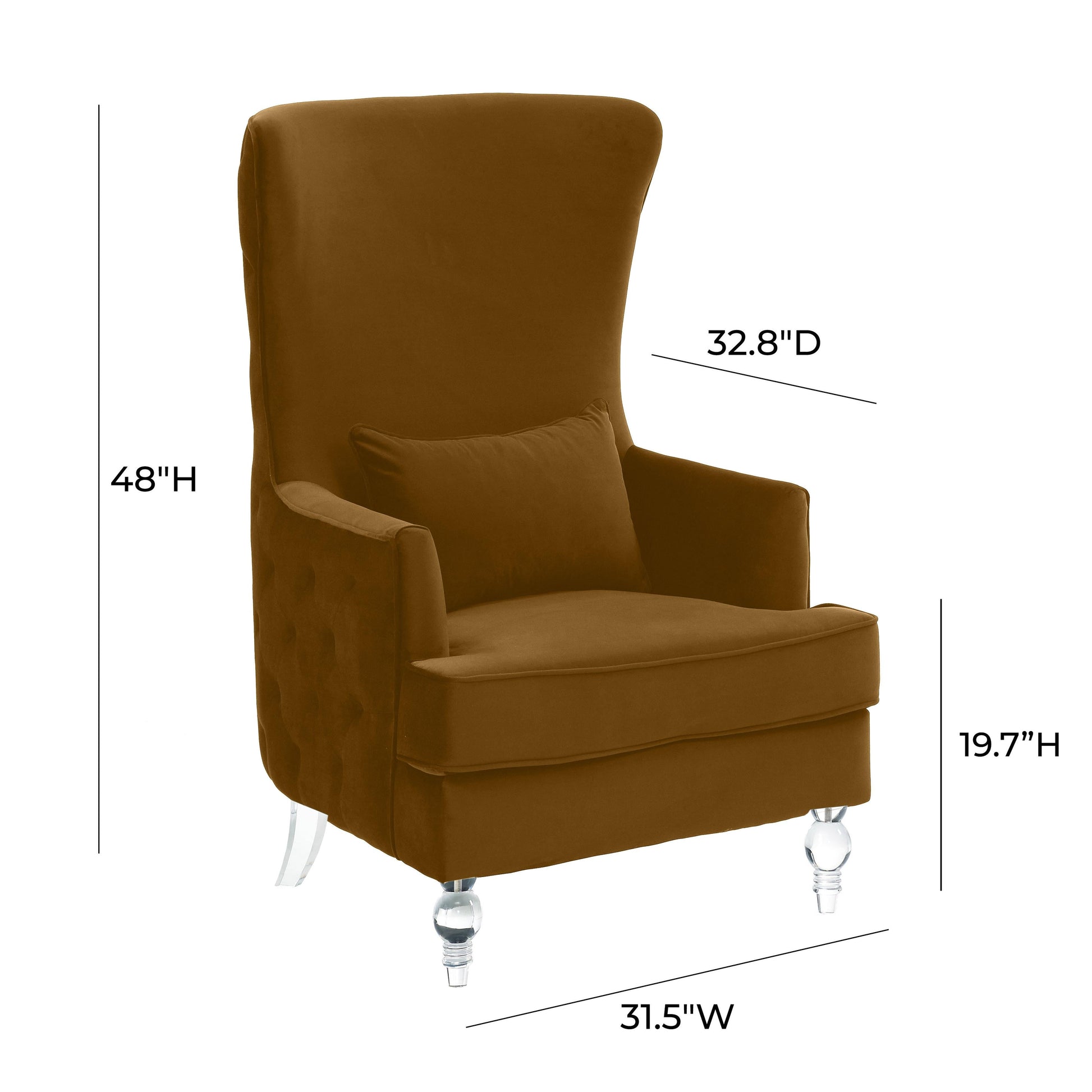 Aubree Performance Velvet Chair with Acrylic Legs Cognac by Tov Furniture