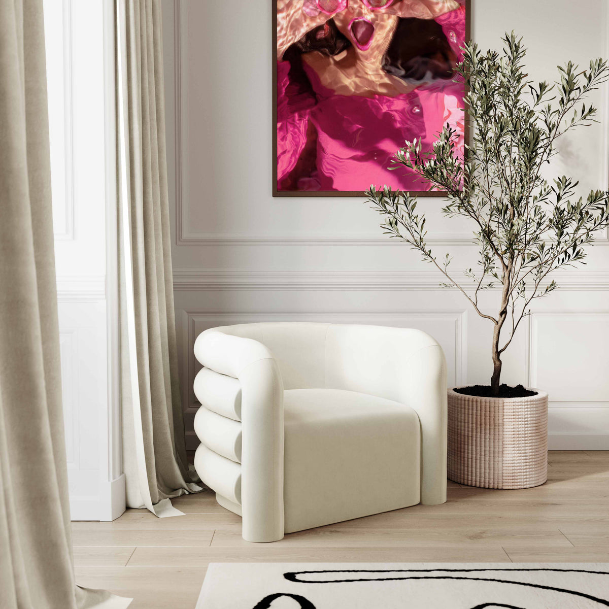 Curves Cream Performance Velvet Lounge Chair by TOV Furniture – photo 2 of 6