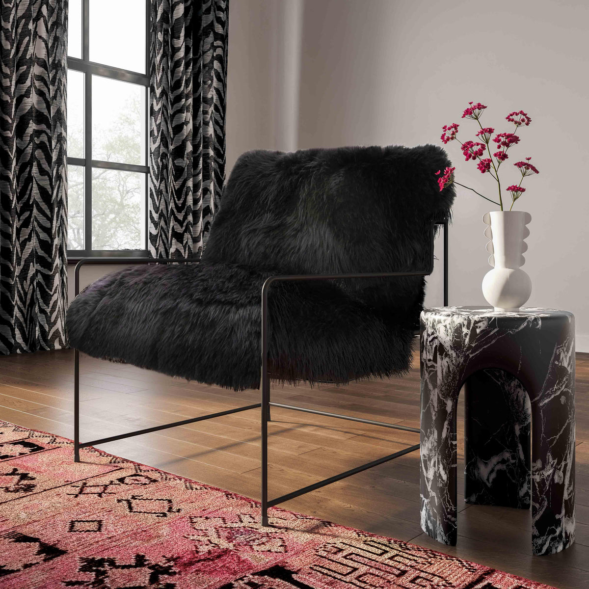 Kimi Genuine Sheepskin Accent Chair in Black by TOV Furniture – photo 2 of 7