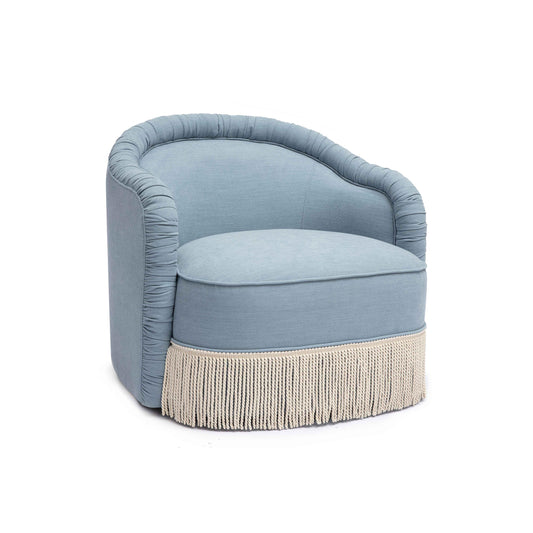 Pamela Faded Blue Recycled Fabric Tassel Lounge Chair by TOV