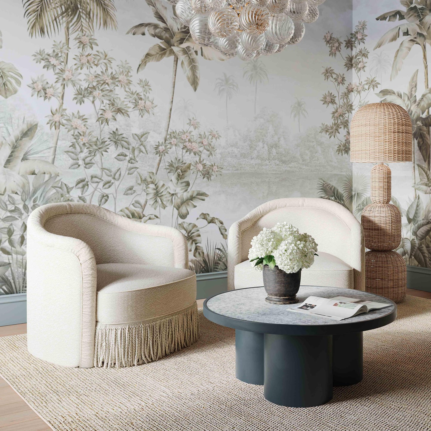 Pamela Cream Performance Boucle Tasseled Lounge Accent Chair Cream by Tov Furniture