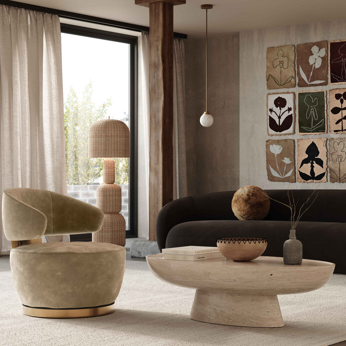 Austin Upcycled Contract-Grade Fabric Swivel Accent Chair in Oat by TOV Furniture – photo 2 of 6