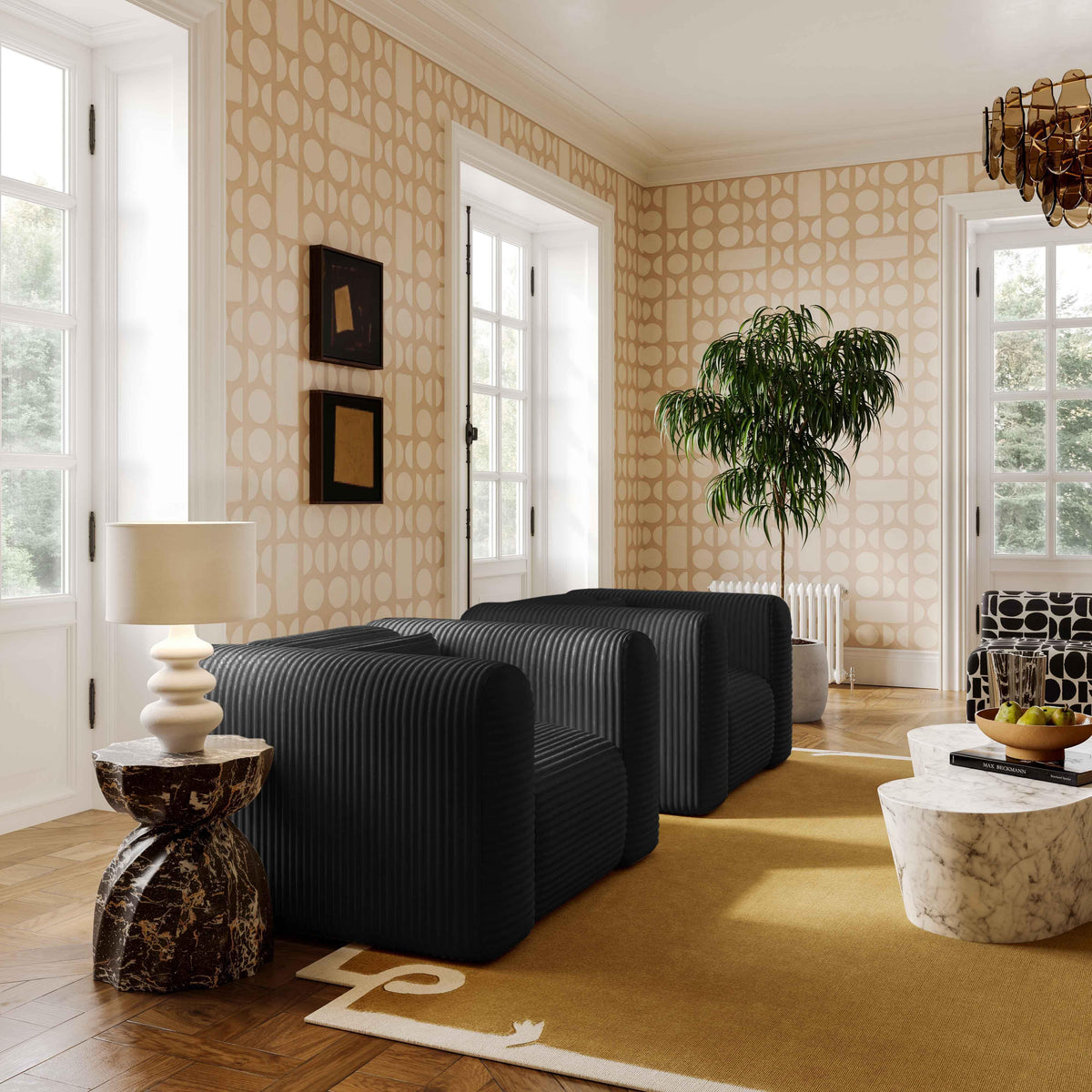 Tarra Fluffy Oversized Performance Corduroy Accent Chair in Black by TOV Furniture – photo 2 of 6