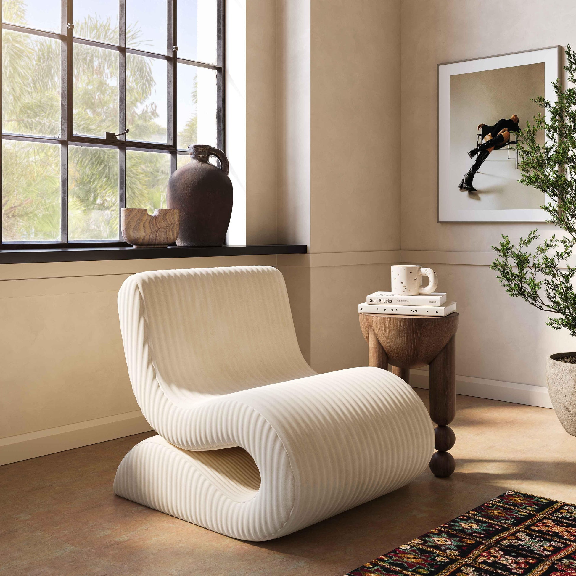 Senna Performance Oversized Corduroy Accent Chair Cream by Tov Furniture