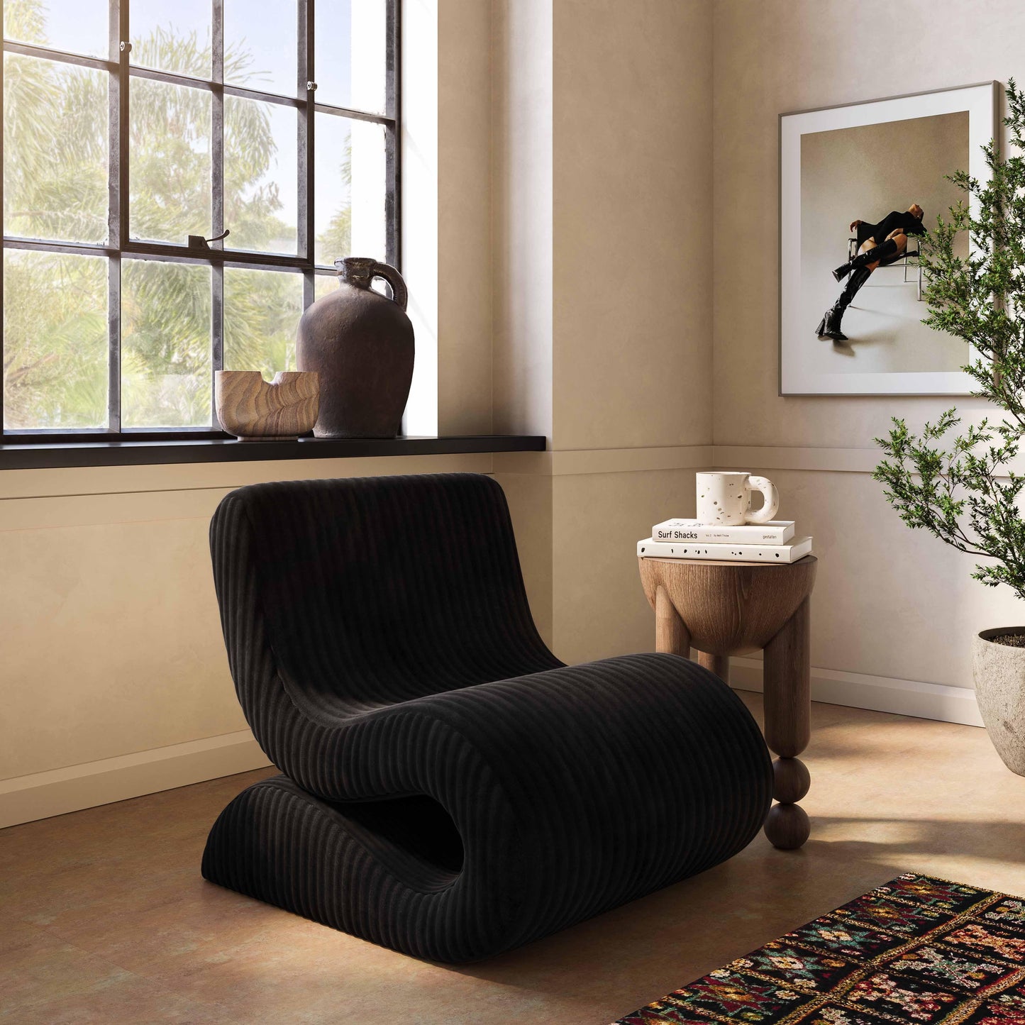 Senna Black Oversized Corduroy Accent Chair by TOV