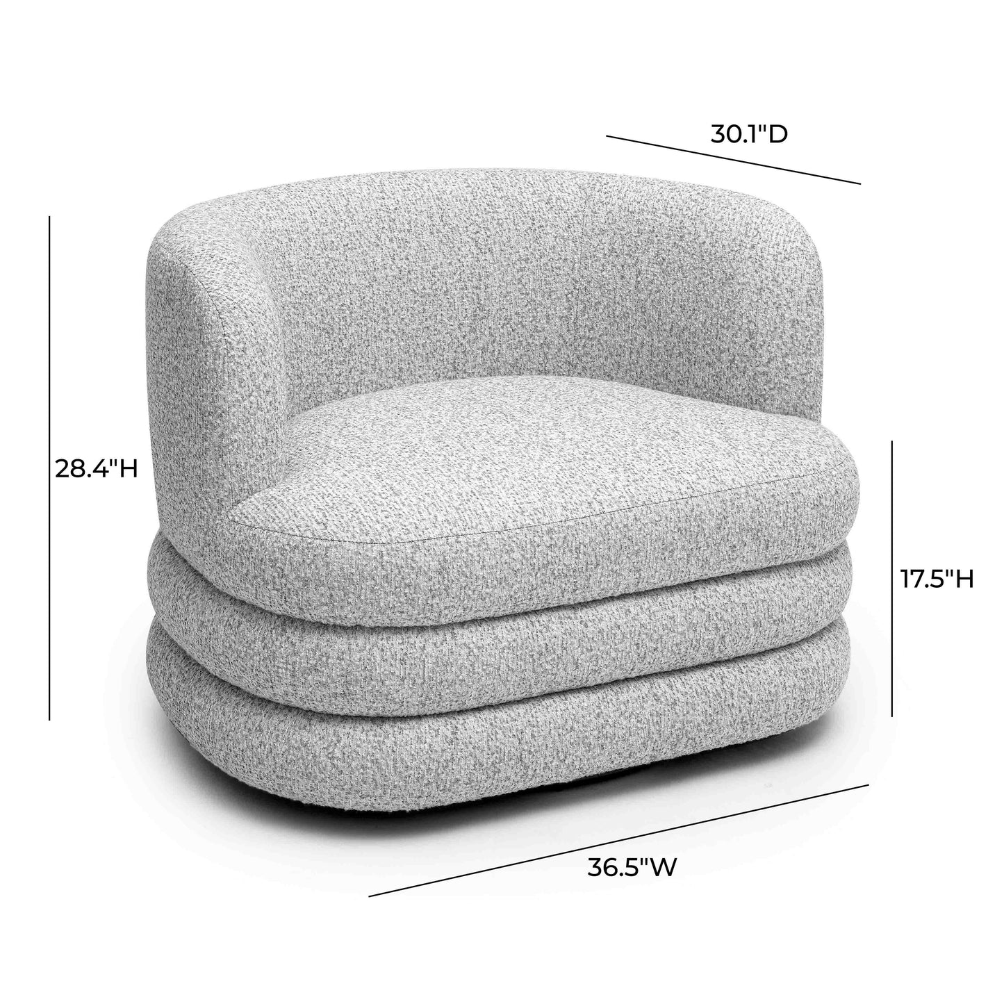 Astor Heavy Performance Boucle Swivel Hotel Lounge Chair Light Grey by Tov Furniture