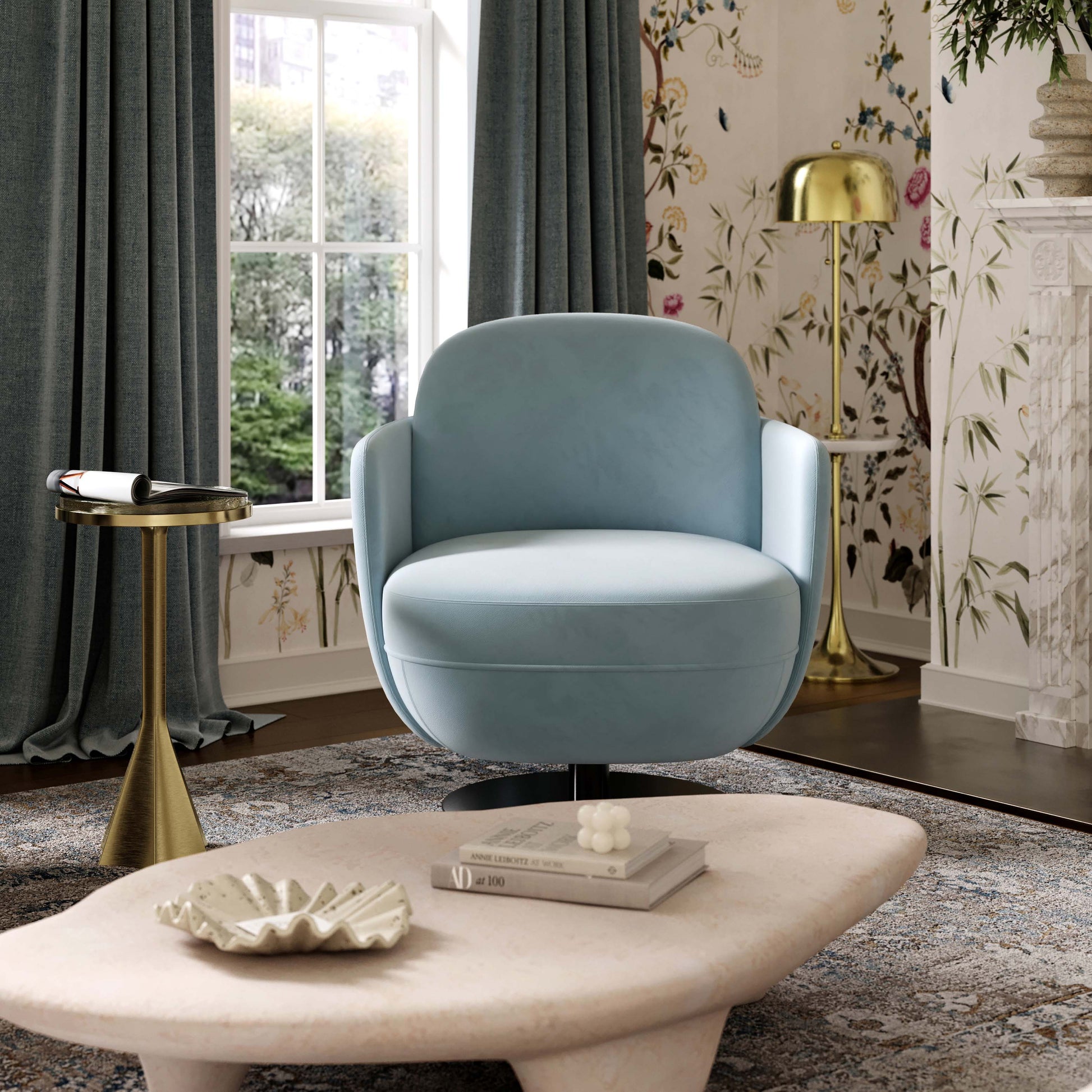 Solange Performance Velvet Swivel Accent Chair Blue by Tov Furniture
