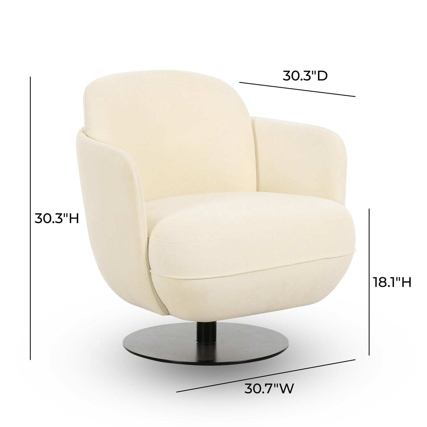 Solange Performance Velvet Swivel Accent Chair Cream by Tov Furniture