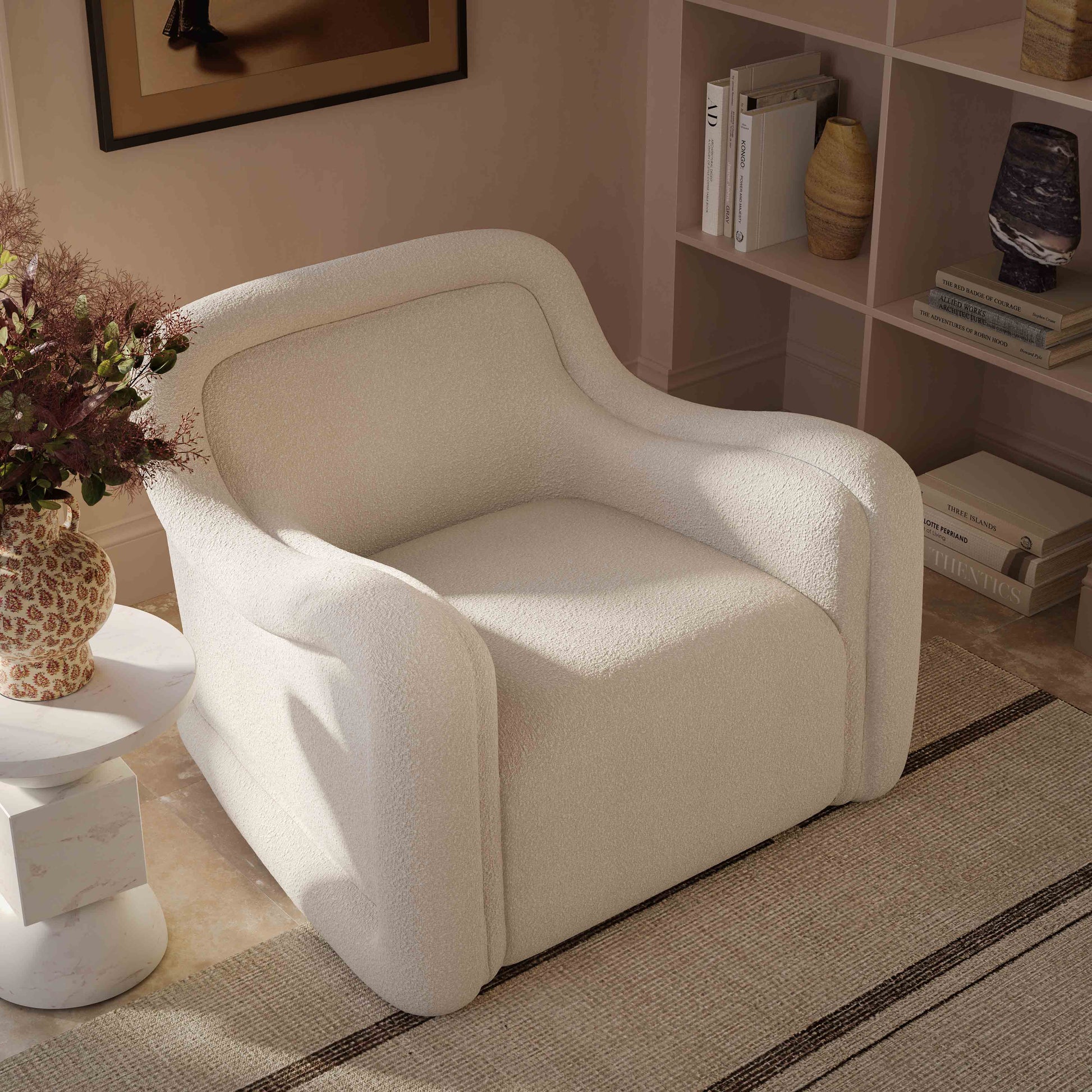 Charli Performance Boucle Swivel Chair Cream by Tov Furniture