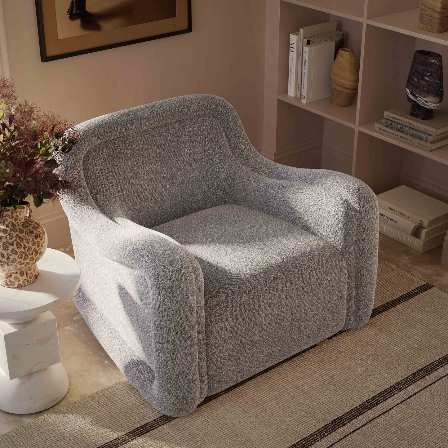 Charli Performance Boucle Swivel Chair Grey by Tov Furniture