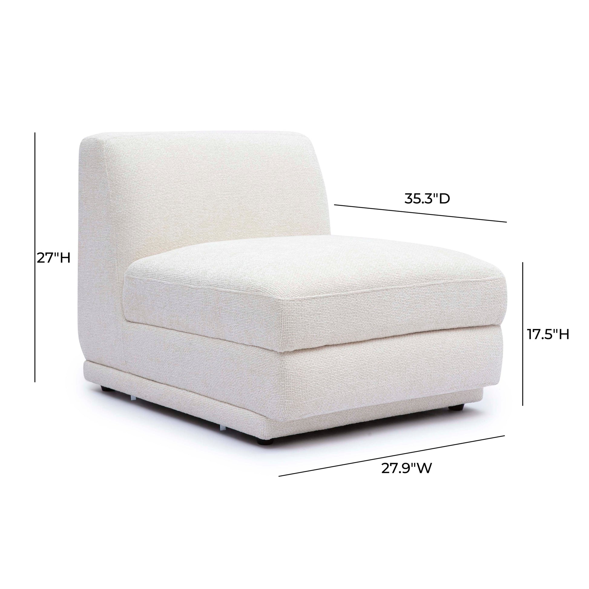 Perry Cream Chenille Modular Armless Chair by TOV S69216