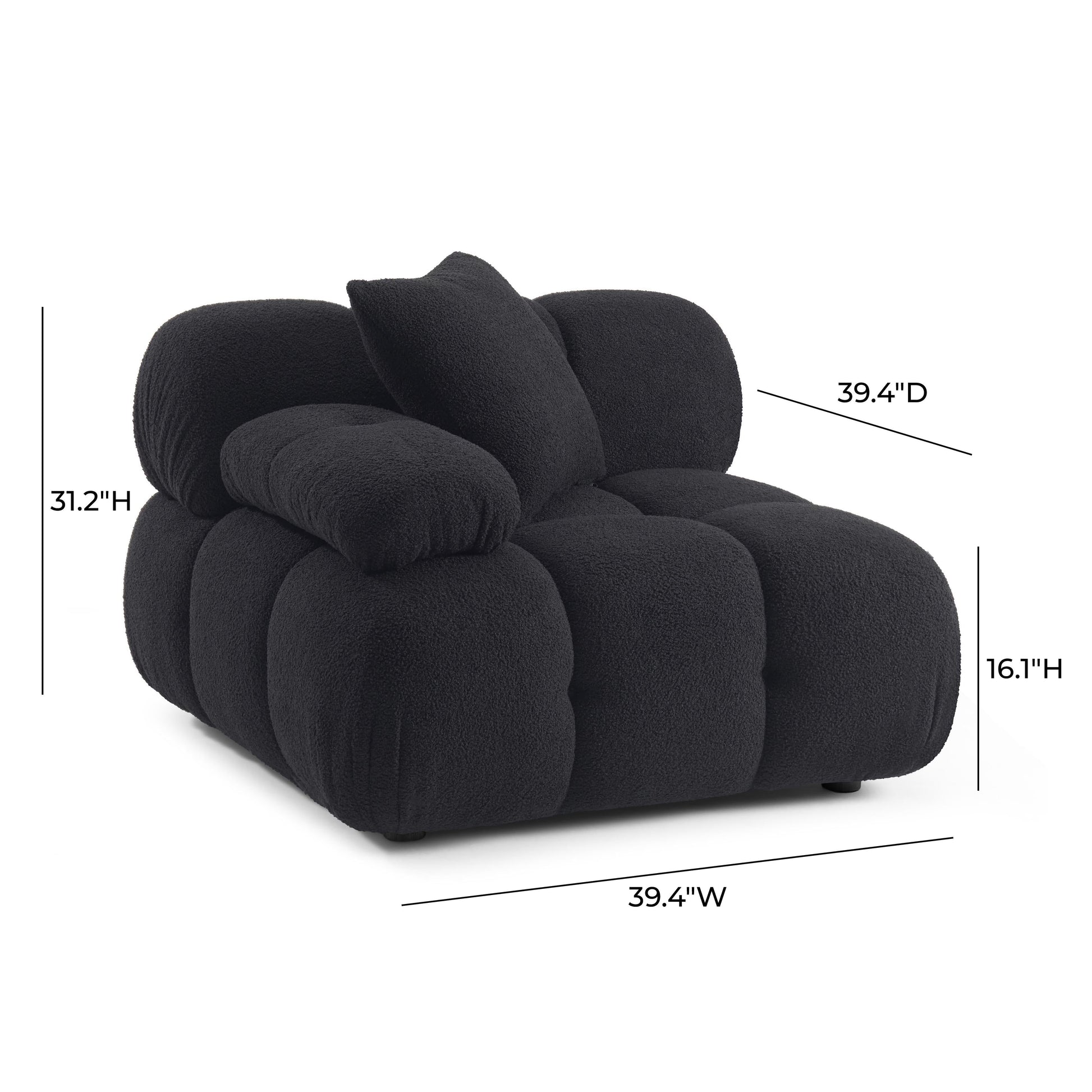 Calliope Performance Vegan Shearling Modular Corner Chair Black by Tov Furniture
