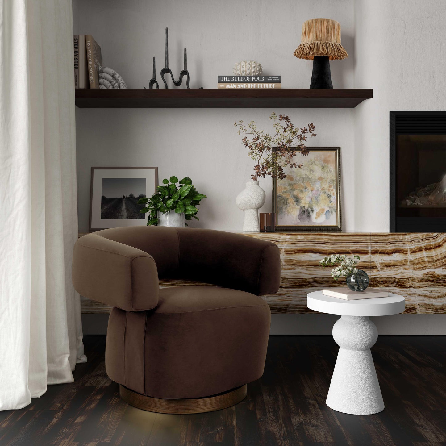 River Chocolate Brown Performance Velvet Swivel Accent Chair Chocolate Brown by Tov Furniture