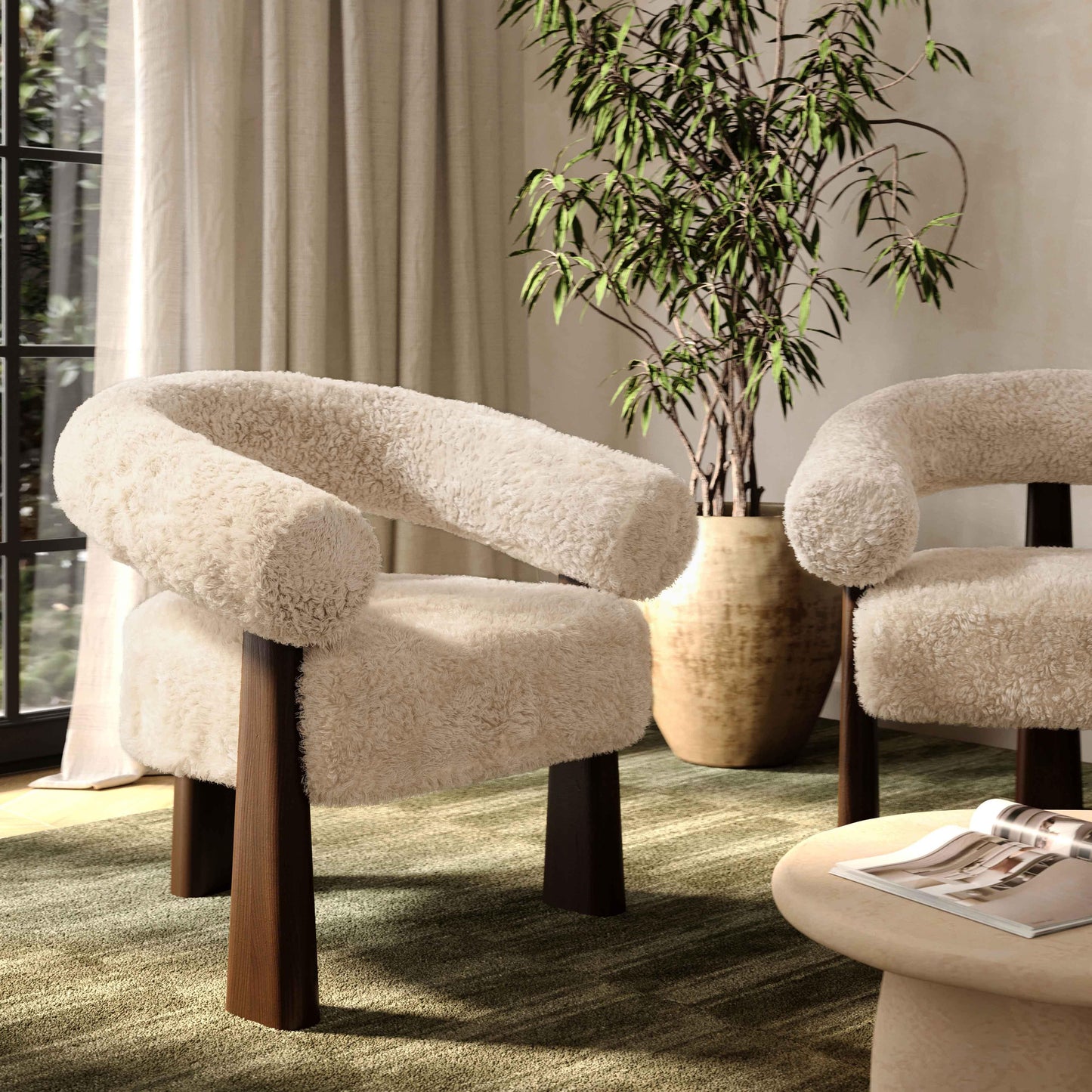 Spara Contract-Grade Straight Vegan Shearling Accent Chair Natural by Tov Furniture