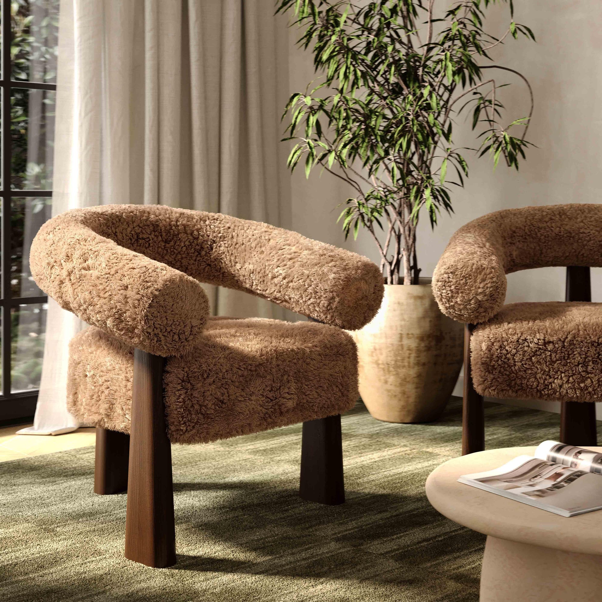 Spara Contract-Grade Straight Vegan Shearling Accent Chair Taupe by Tov Furniture