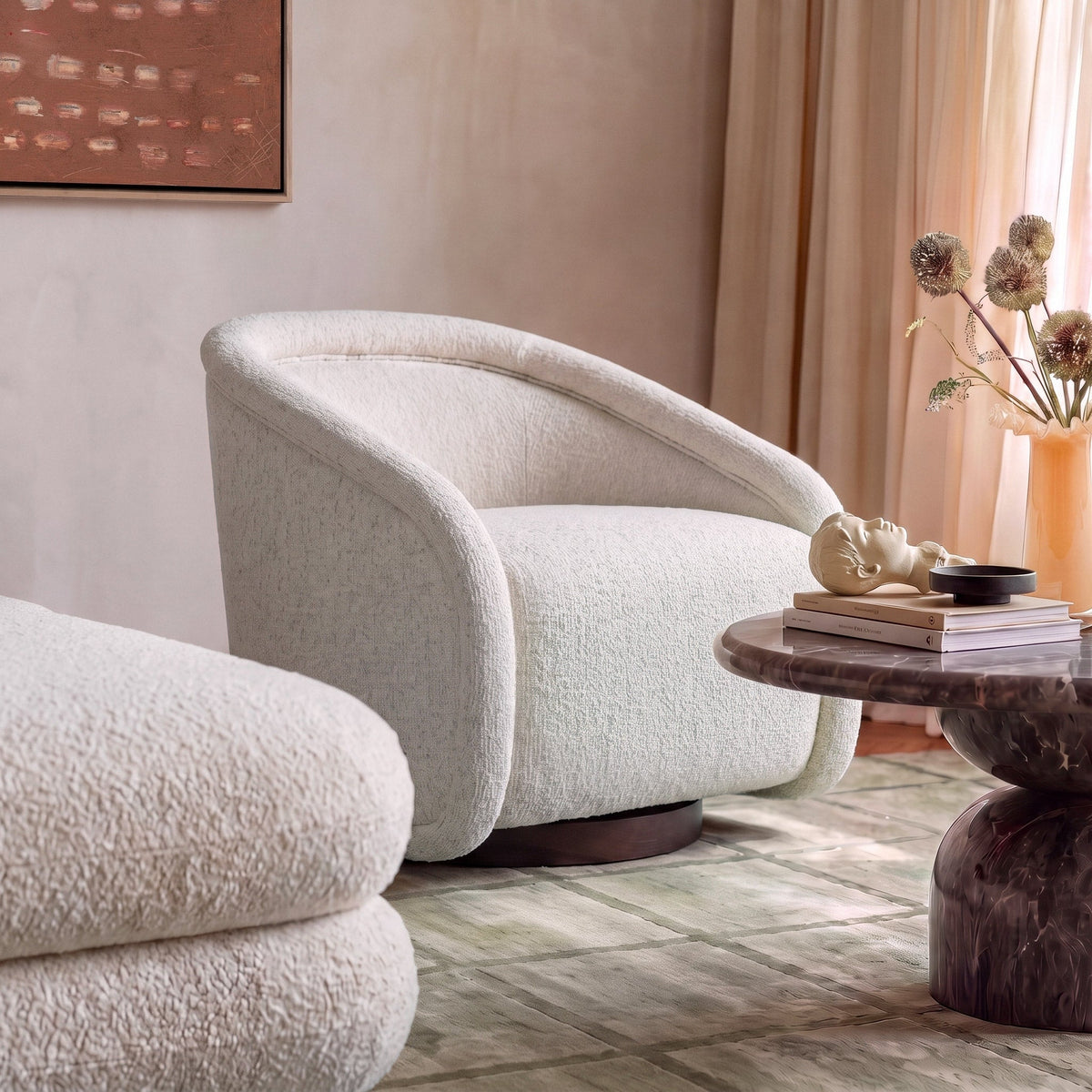 Clarke Cream Performance Boucle Swivel Accent Chair by TOV Furniture – photo 2 of 6