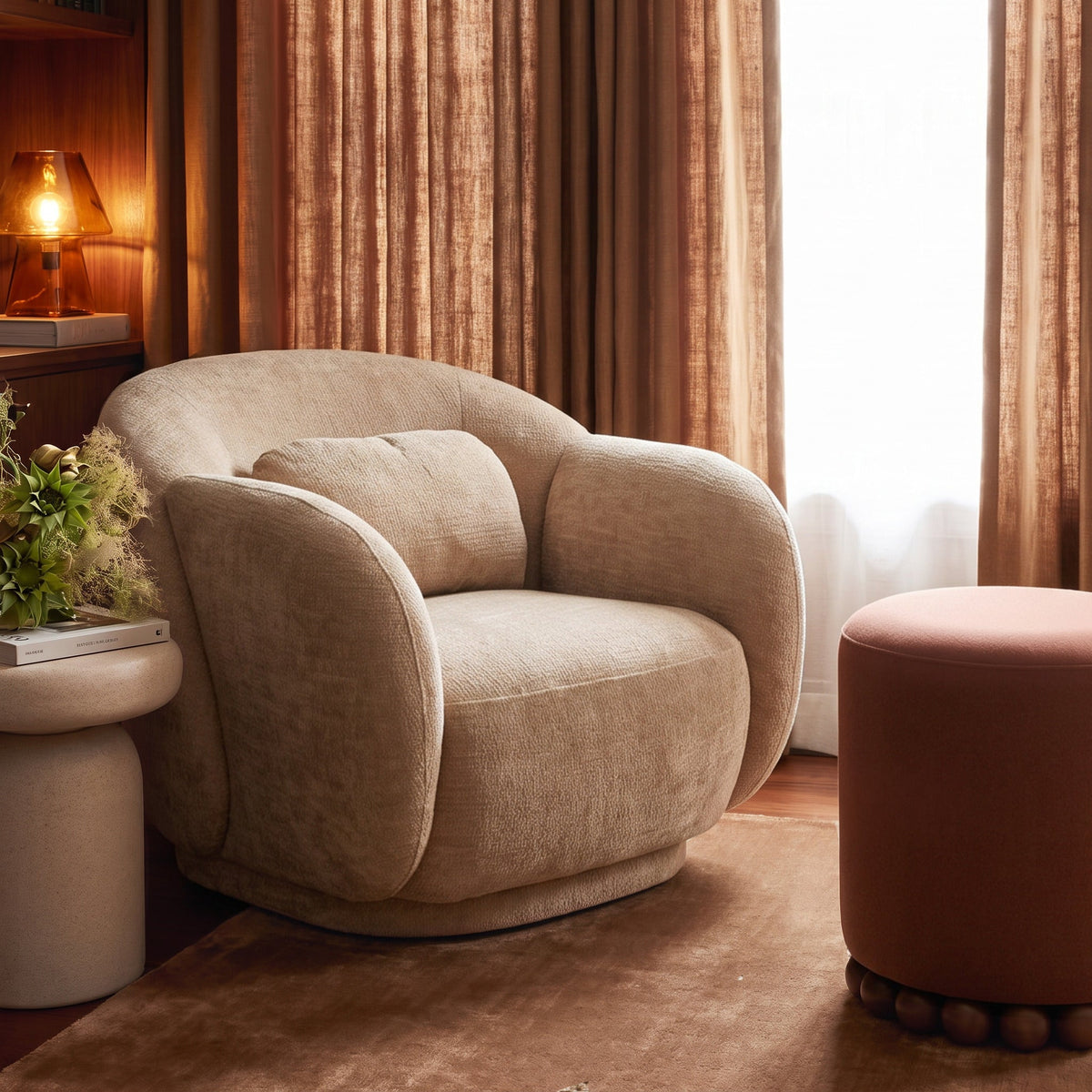 Misty Tan Textured Knubby Fabric Accent Chair by TOV Furniture – photo 2 of 8