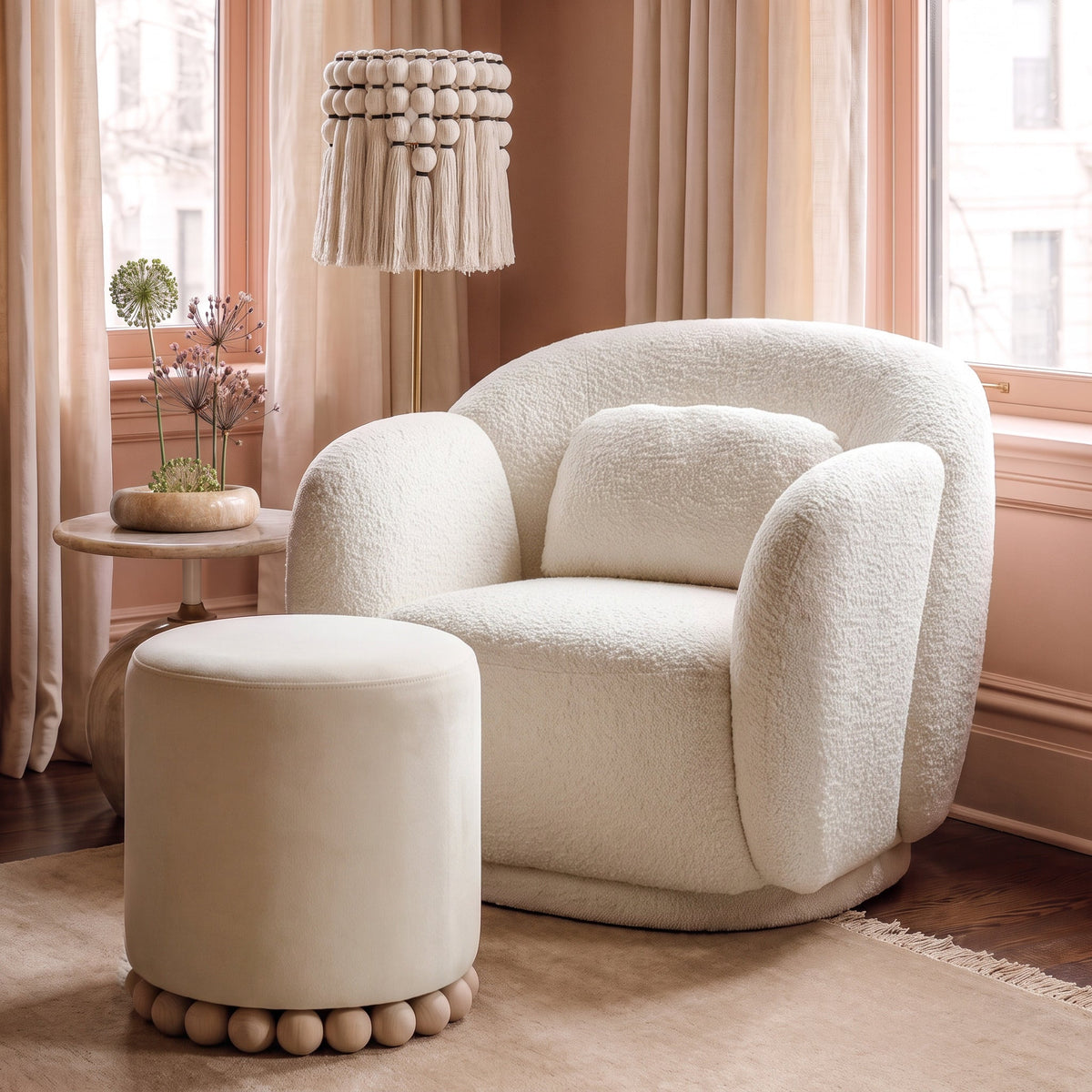 Misty Cream Textured Knubby Fabric Accent Chair by TOV Furniture – photo 2 of 8