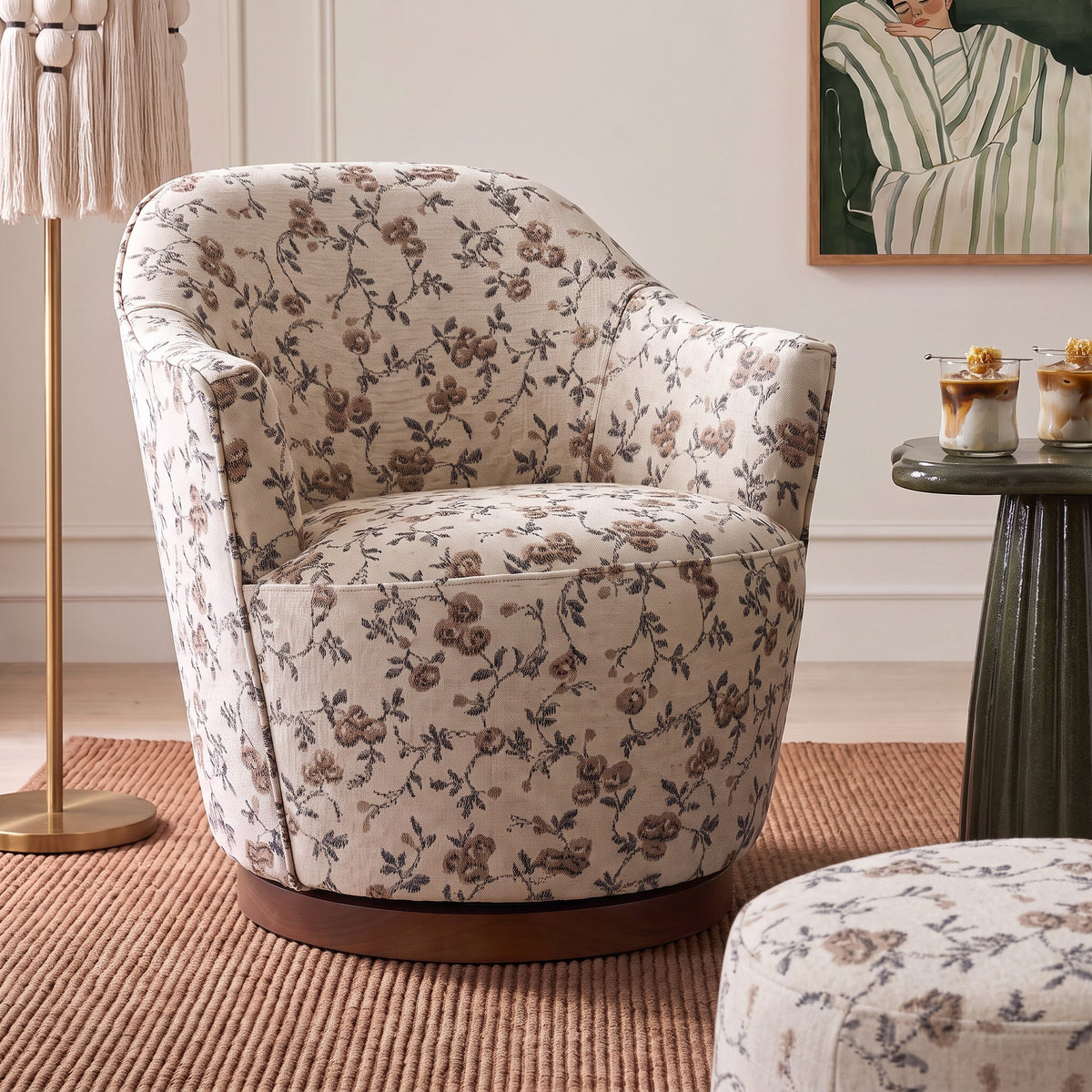 Skyla Swivel Accent Chair in Beige Floral by TOV Furniture – photo 2 of 7