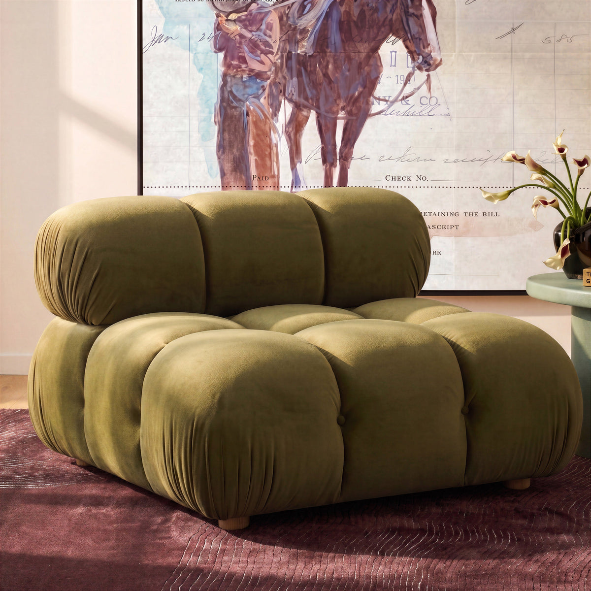 Calliope Olive Green Performance Velvet Modular Armless Chair by TOV Furniture – photo 2 of 5