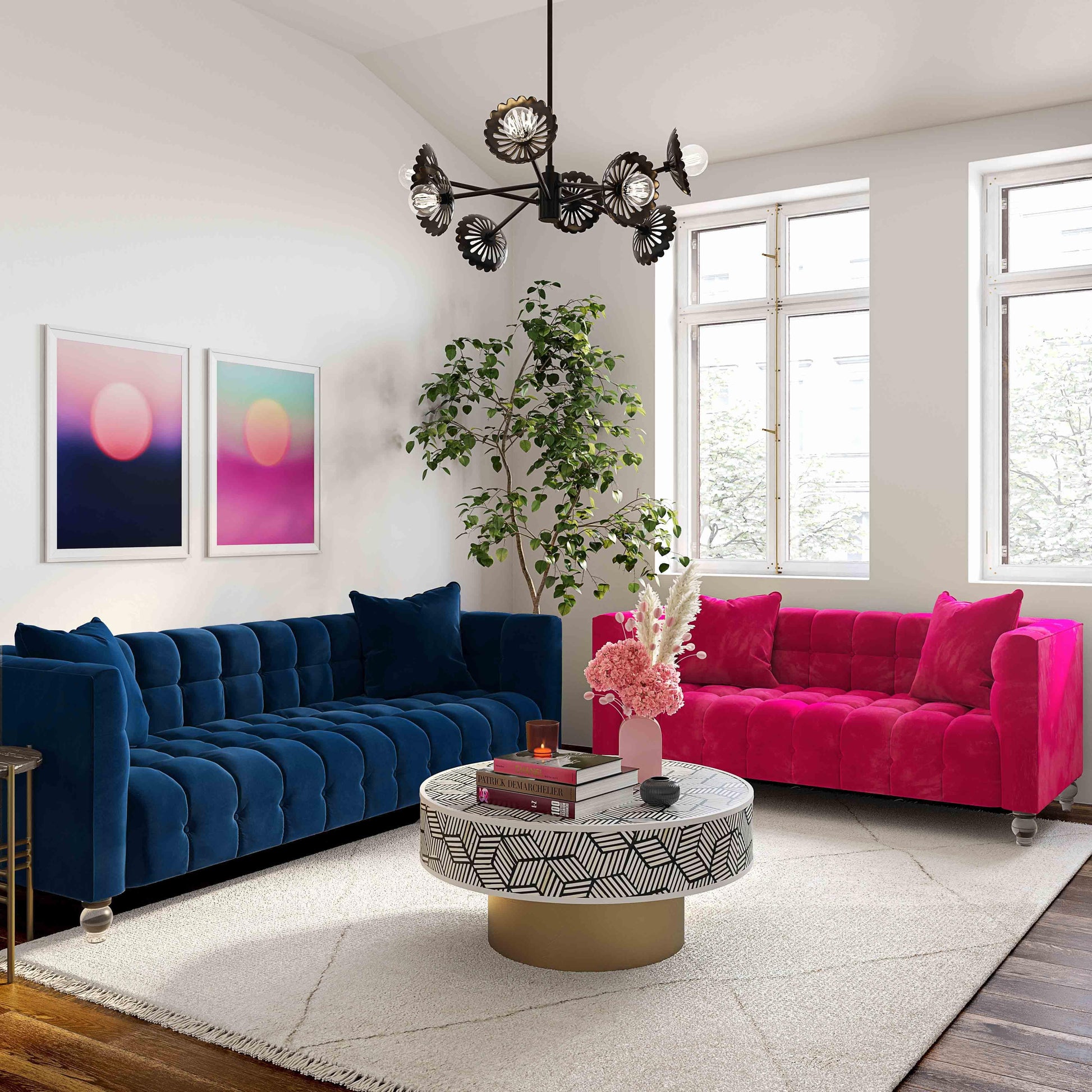 Bea 90.6" Performance Velvet Tufted Sofa Navy by Tov Furniture